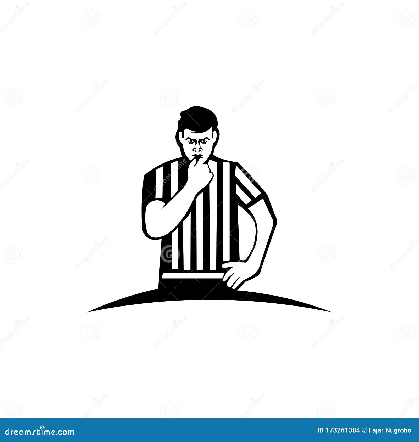 Whistling Soccer Referee Showing Stopping Hand during Match Stock