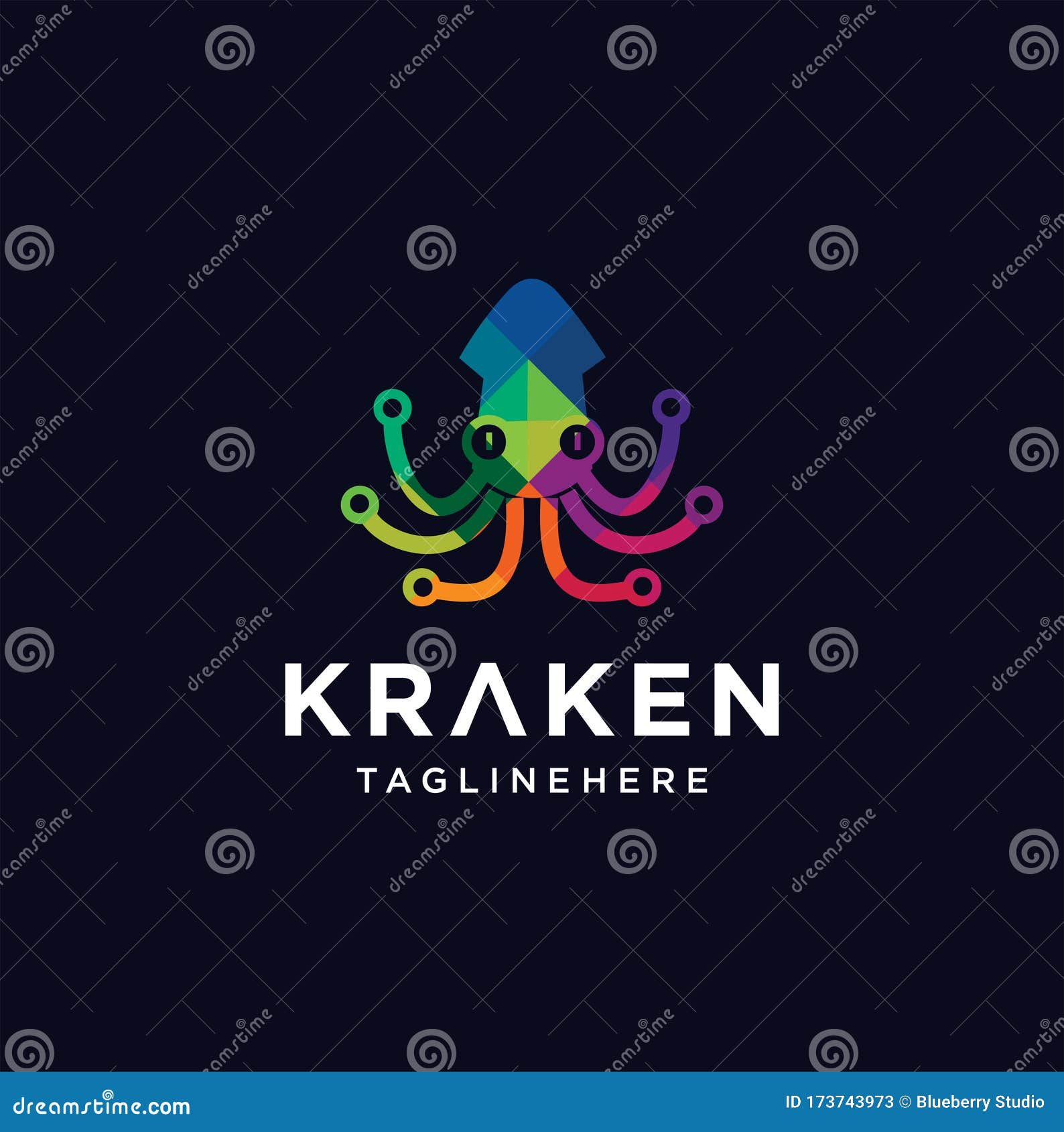 kraken octopus tech logo . kraken octopus logo polygon colorful template . cuttlefish logo  . squid logo