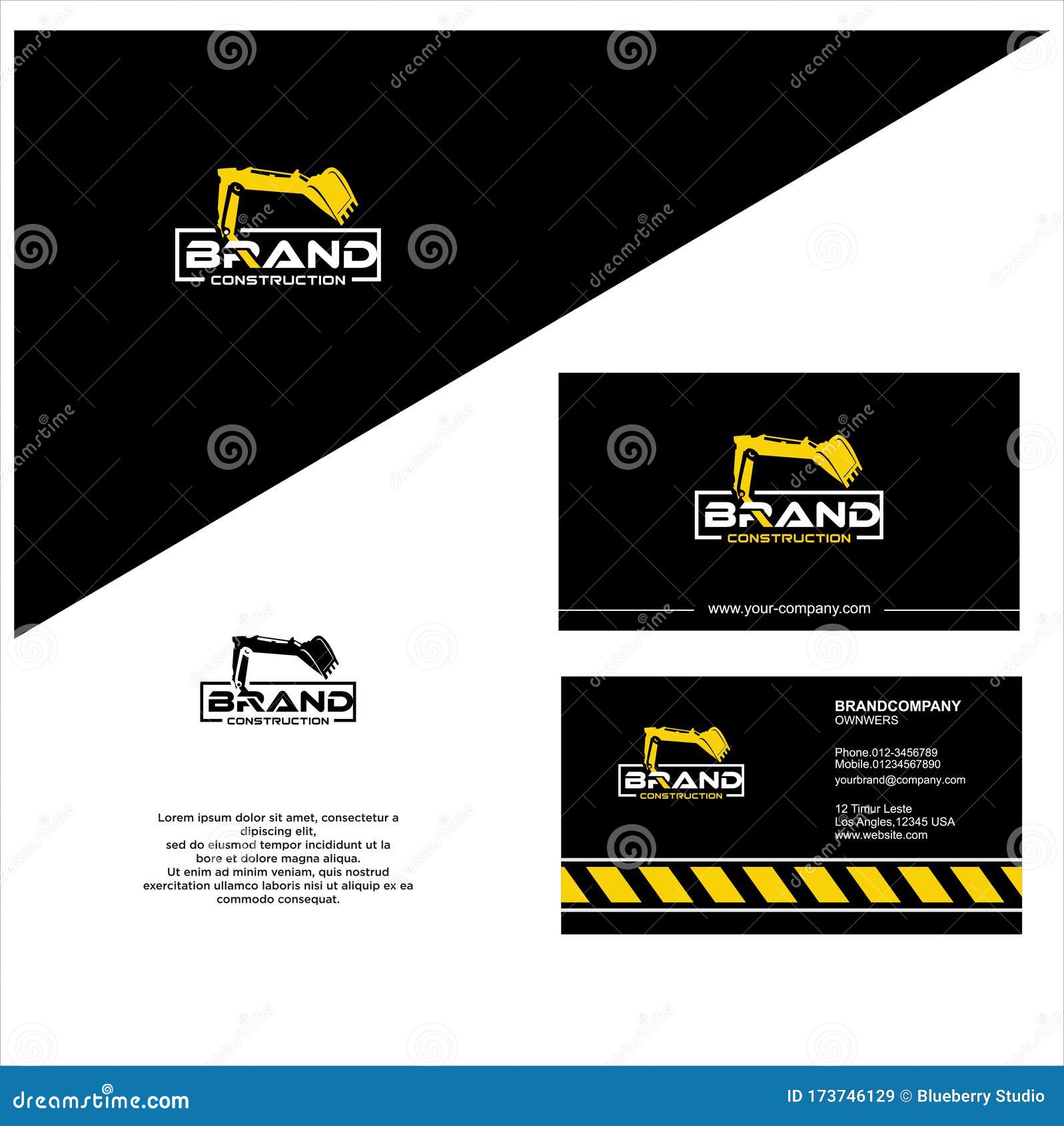 Backhoe Logo Design . Excavator Logo Business Card Template Stock Inside Construction Business Card Templates Download Free