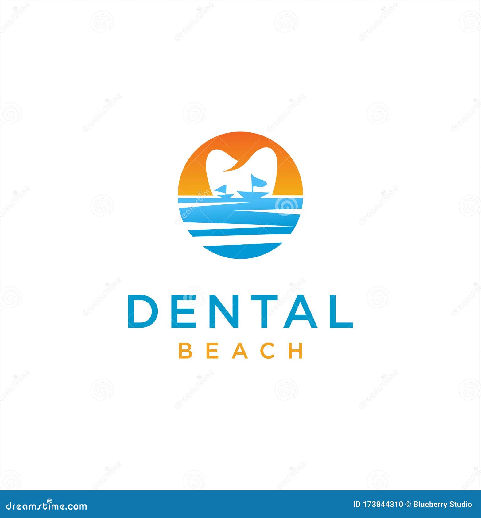 Tooth Dentist Dental Beach Logo Design .Modern Teeth Dental Care on the