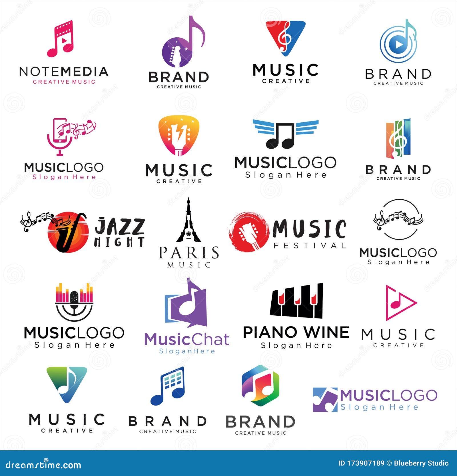Big Set of Logo Music and Sound Design Vector Stock . Collection of