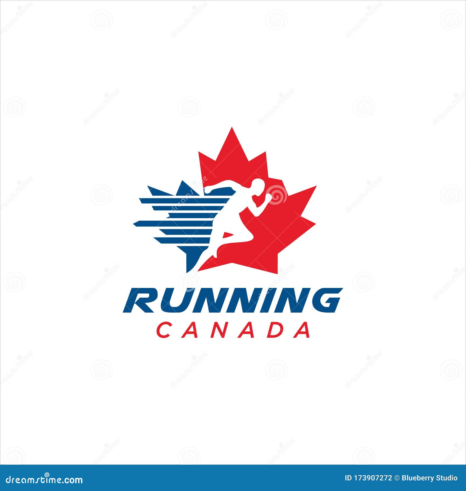 Canadian Running Logo Design Vector Illustration. Maple Leaf Running