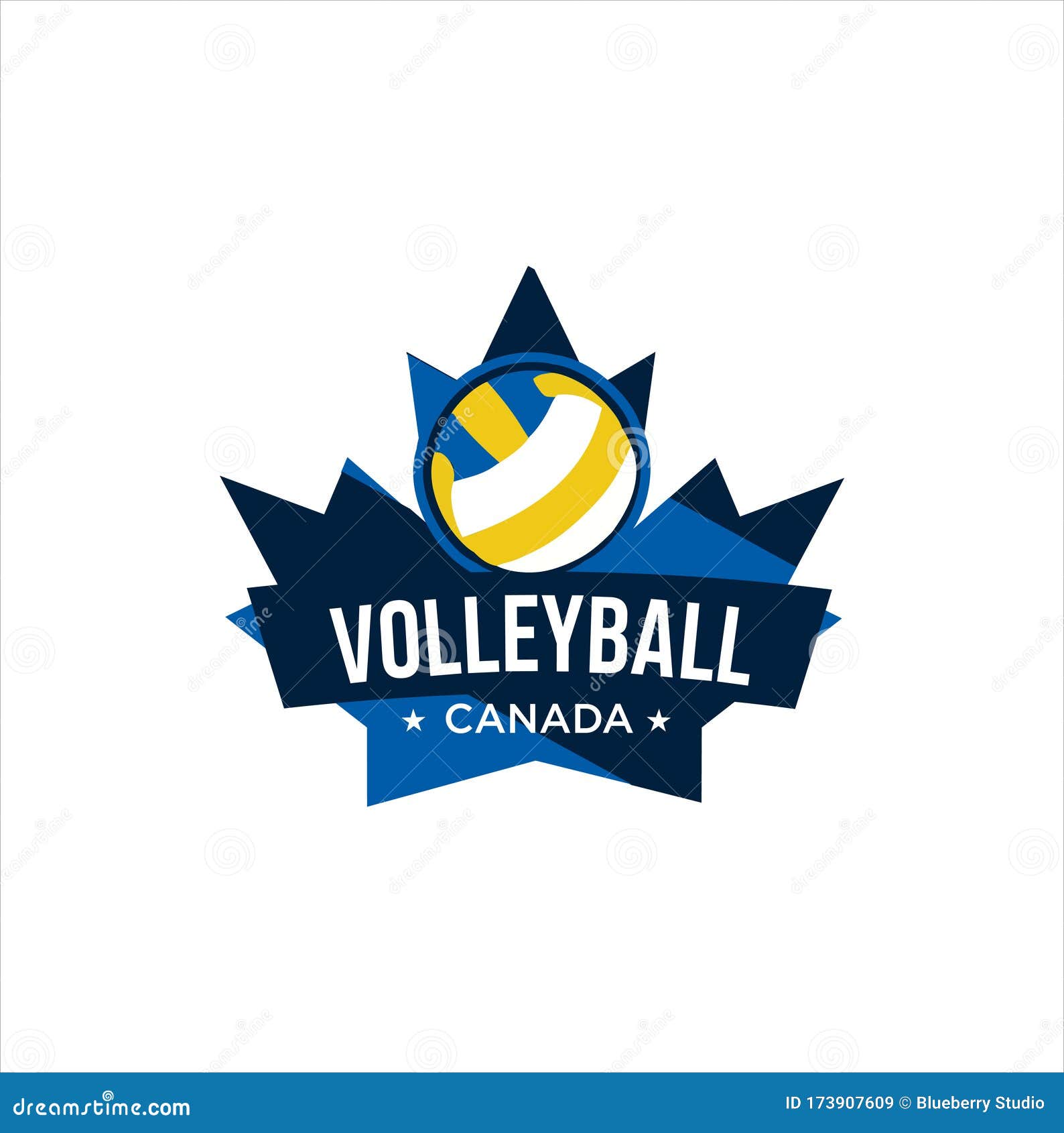 Canadian Volleyball Logo Design Vector Illustration. Maple Leaf