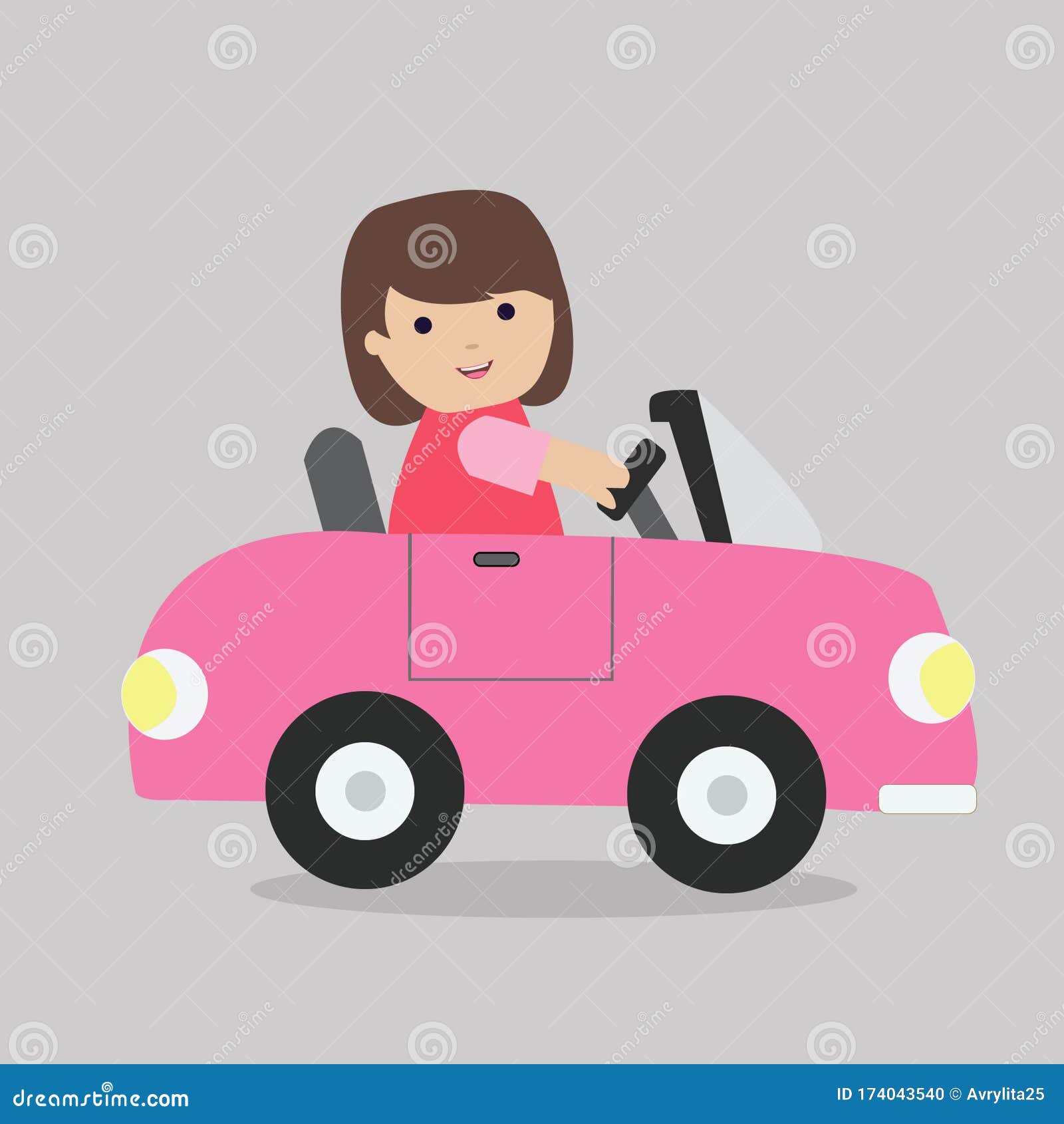 Cute Cartoon Girl Driving a Car Stock Vector - Illustration of isolated,  people: 174043540