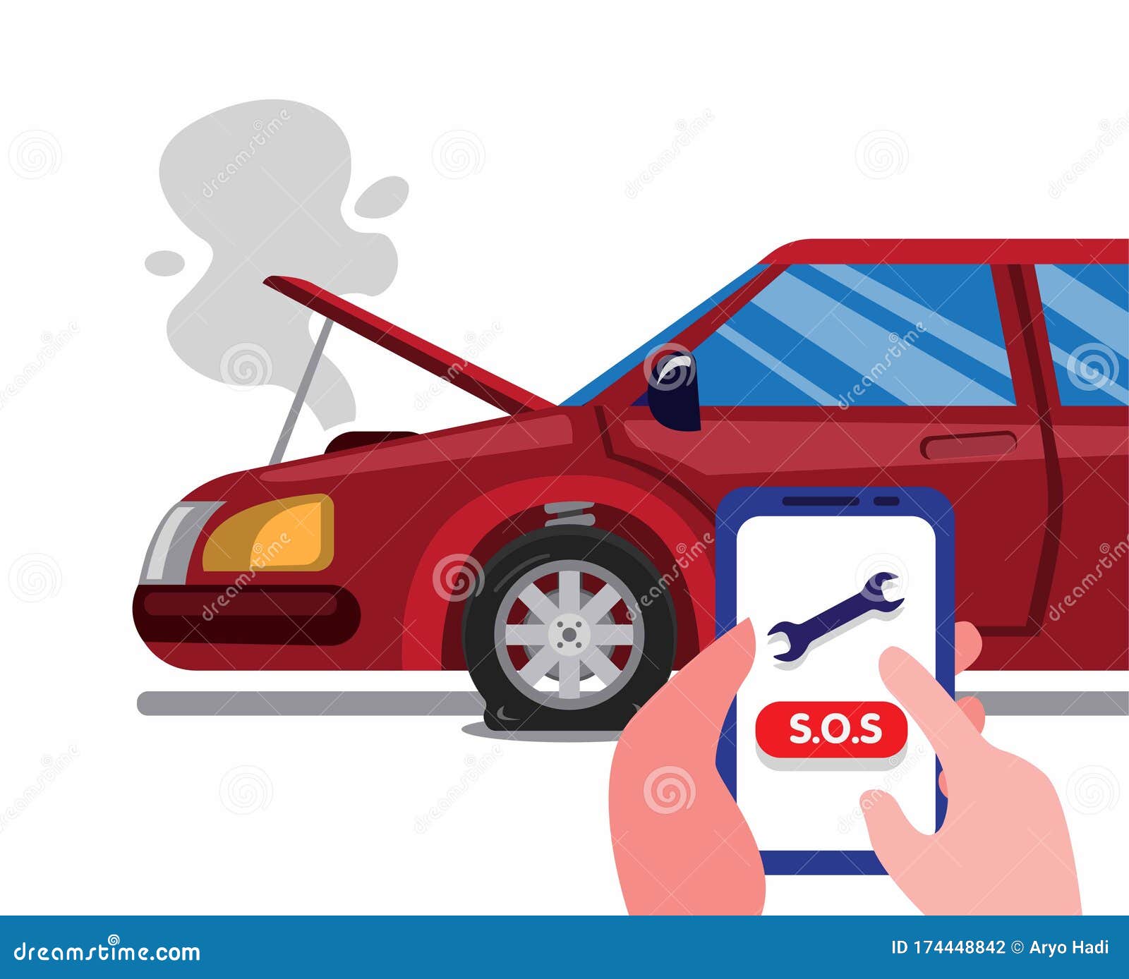 Call Roadside Emergency Assistance Using Smartphone in Car Accident. Car Insurance Service
