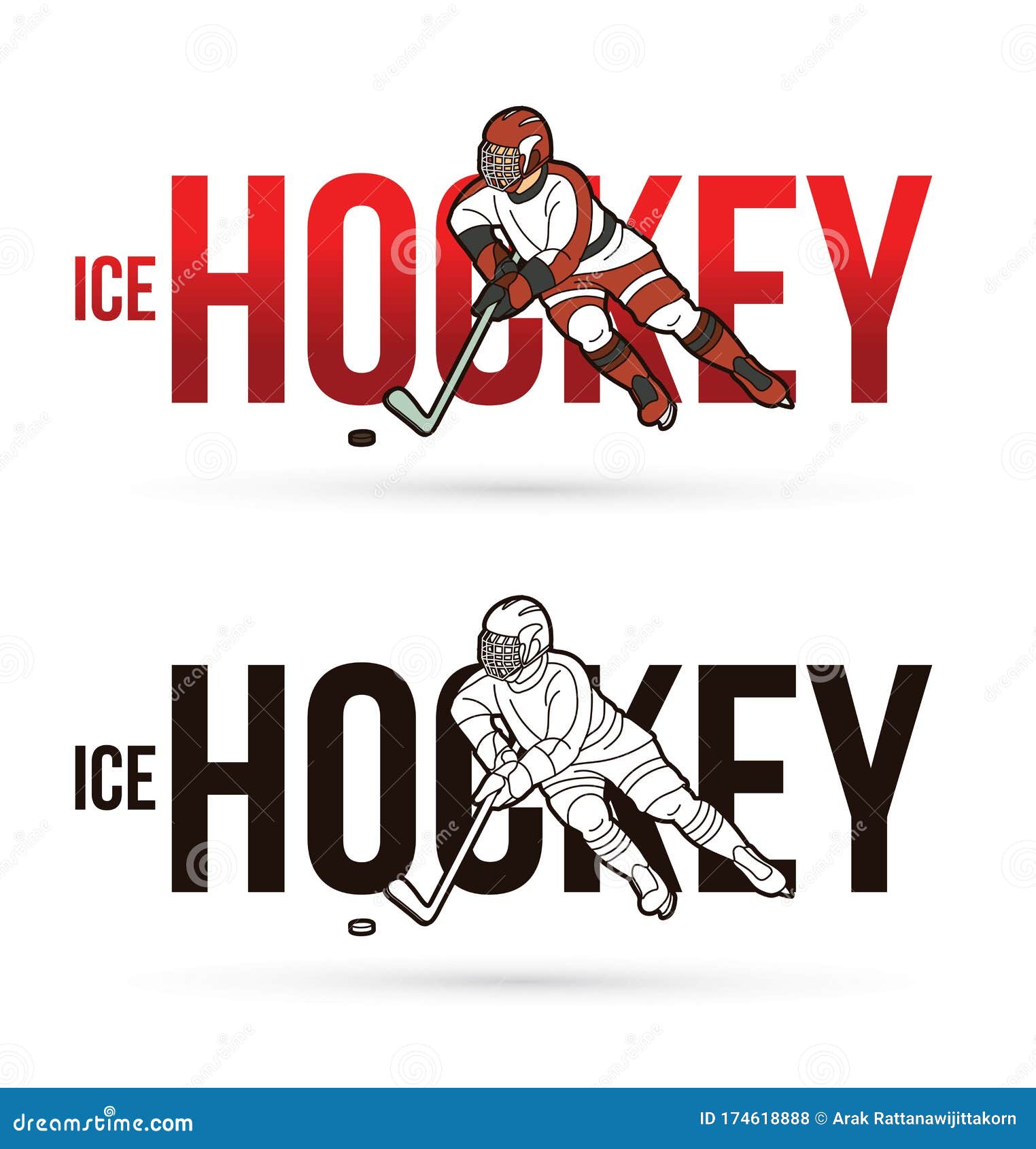 Ice Hockey Text with Ice Hockey Player Action Cartoon Sport Graphic