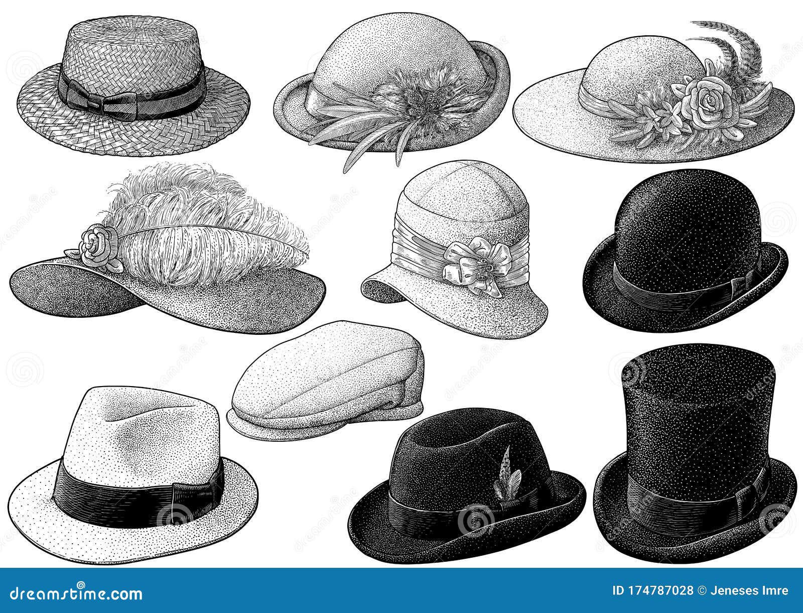 Summer Hats Vintage Collection For Elegant Men Vector Image