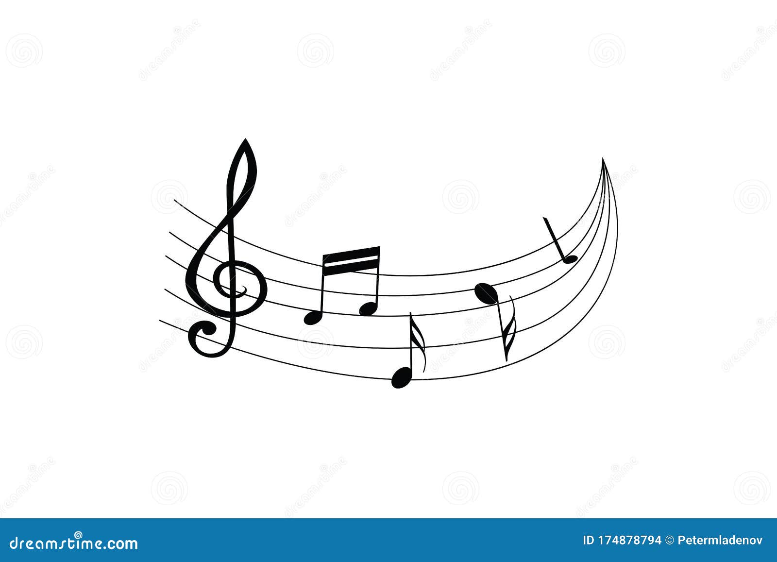 staff treble clef notes waves. musical concept   on white background.  of music note sound, tune, bass