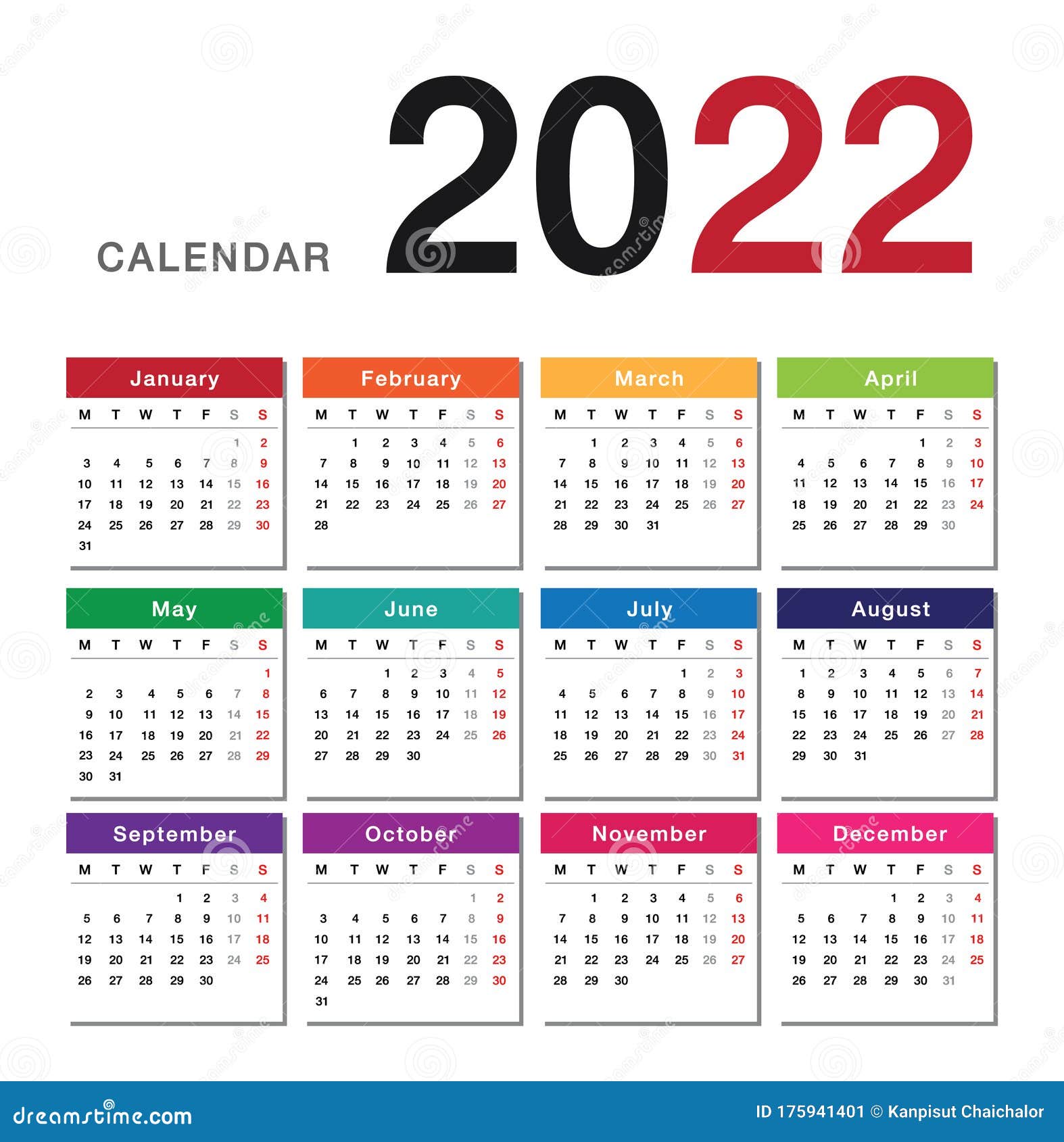Uah Spring 2022 Calendar Year 2022 Calendar Horizontal Vector Design Template, Simple And Clean  Design. Calendar For 2022 On White Background For Organizat Stock Vector -  Illustration Of Design, Annual: 175941401