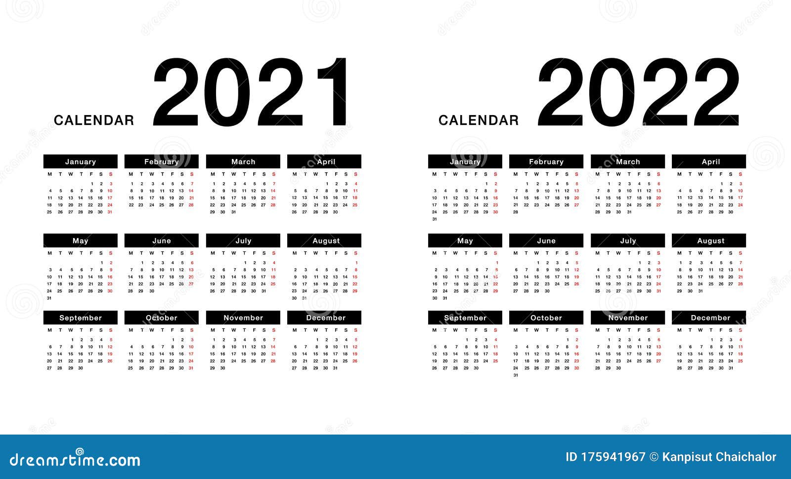 Citytech Spring 2022 Calendar Year 2021 And Year 2022 Calendar Horizontal Vector Design Template, Simple  And Clean Design. Calendar For 2021 And 2022 On White B Stock Vector -  Illustration Of Month, Graphic: 175941967