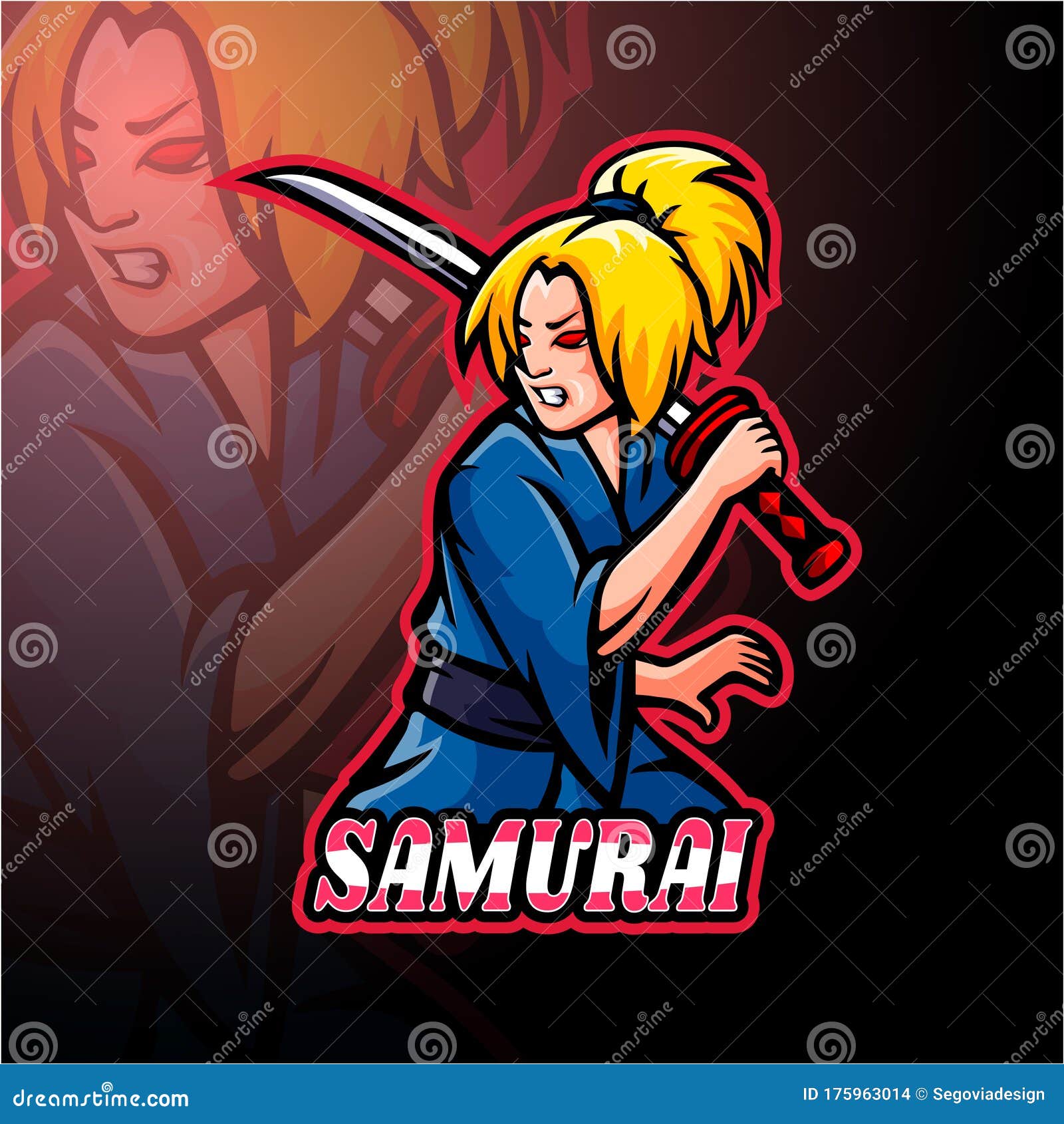 Samurai Girl Esport Logo Mascot Design Stock Vector Illustration