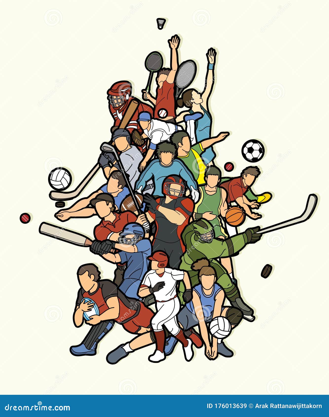Sports Mix Sport Players Action Cartoon Graphic Stock Vector