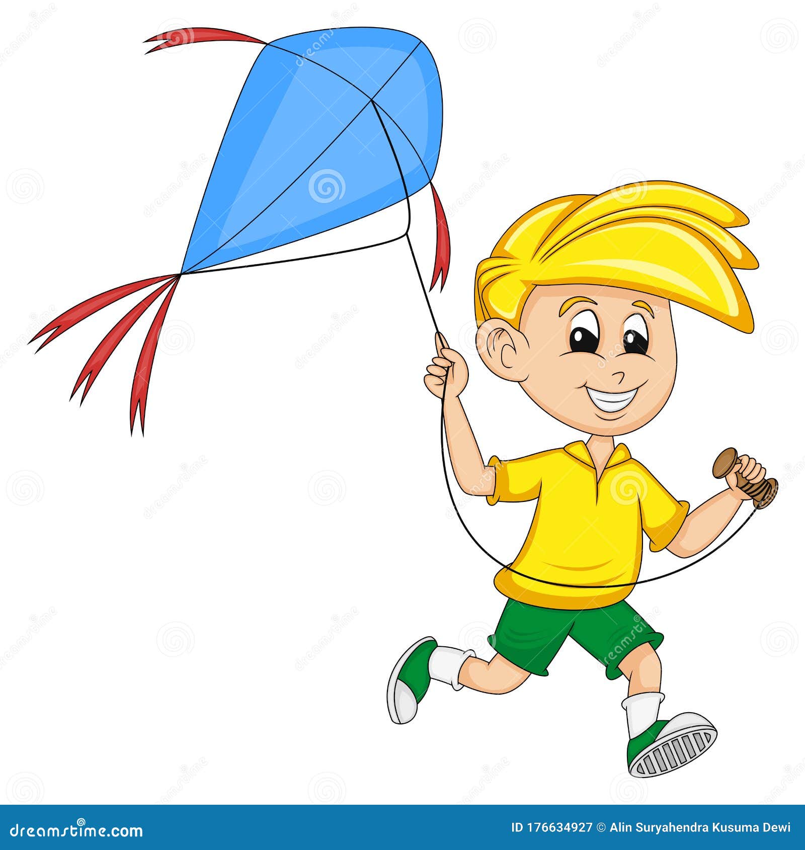 A Boy Fly a Kite Cartoon Vector Illustration Stock Vector - Illustration of  alone, outdoor: 176634927