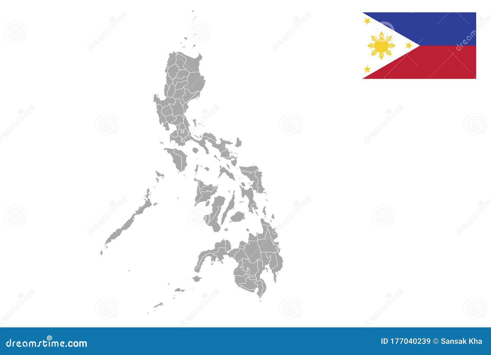Philippines map with flag. stock vector. Illustration of district ...
