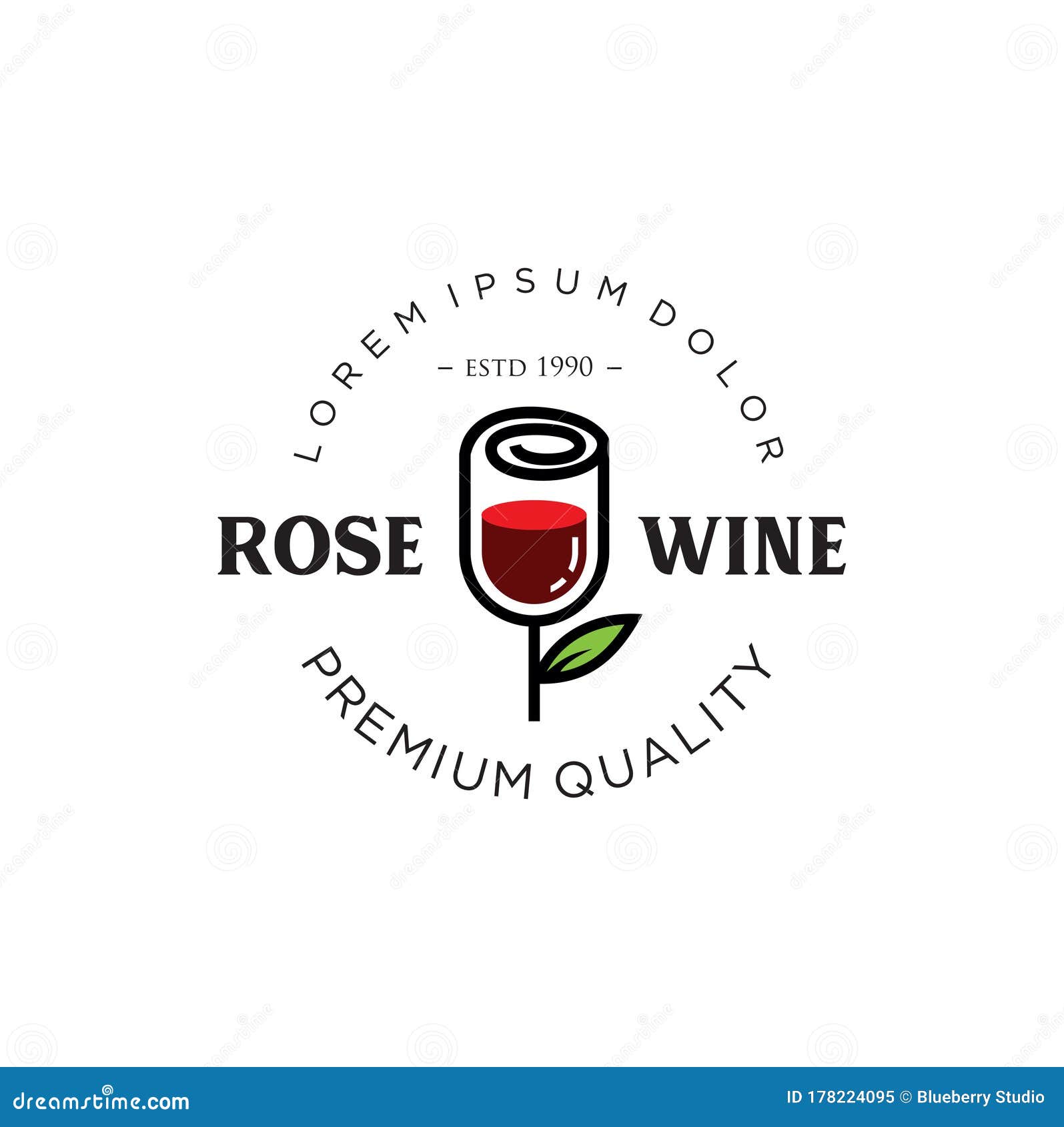 Red Rose Wine Logo Design Illustration . Flower Wine Logo Design