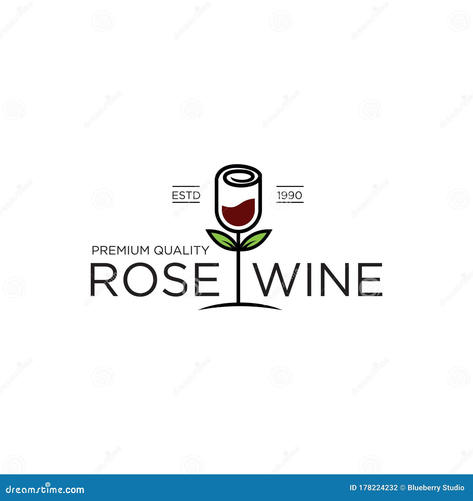 Red Rose Wine Logo Design Illustration . Flower Wine Logo Design