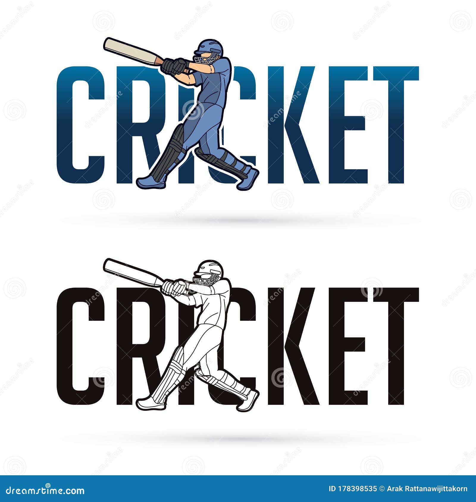 Font Cricket with Cricketer Players Action Cartoon Sport Graphic Stock