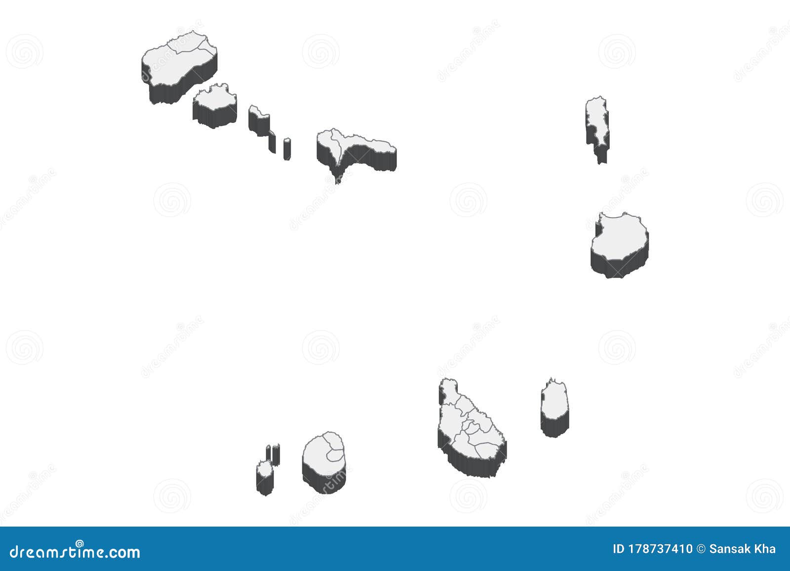 cape verde map in 3d. 3d map with borders of regions.