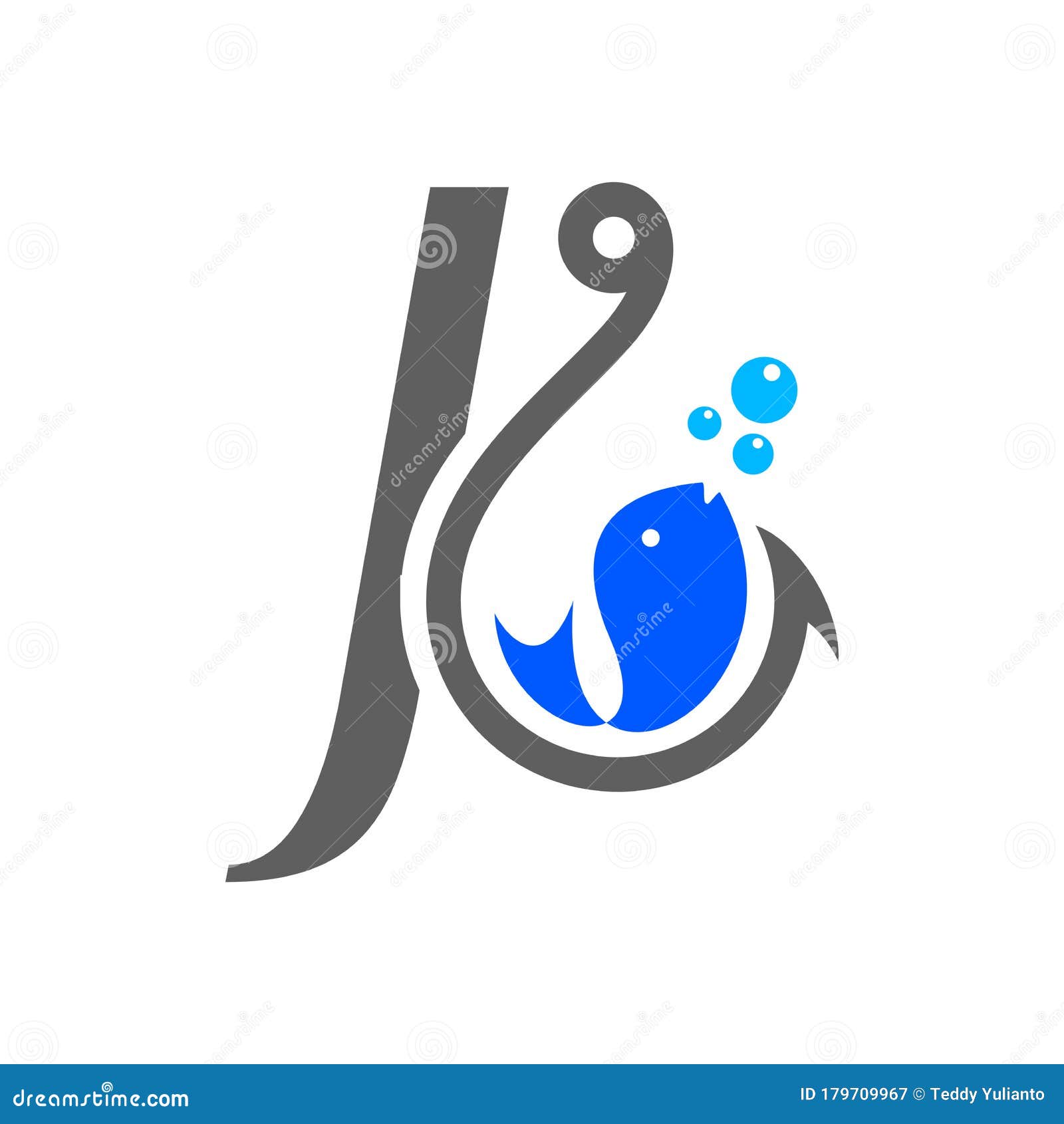 Initial J hook and fish stock vector. Illustration of fishing 179709967