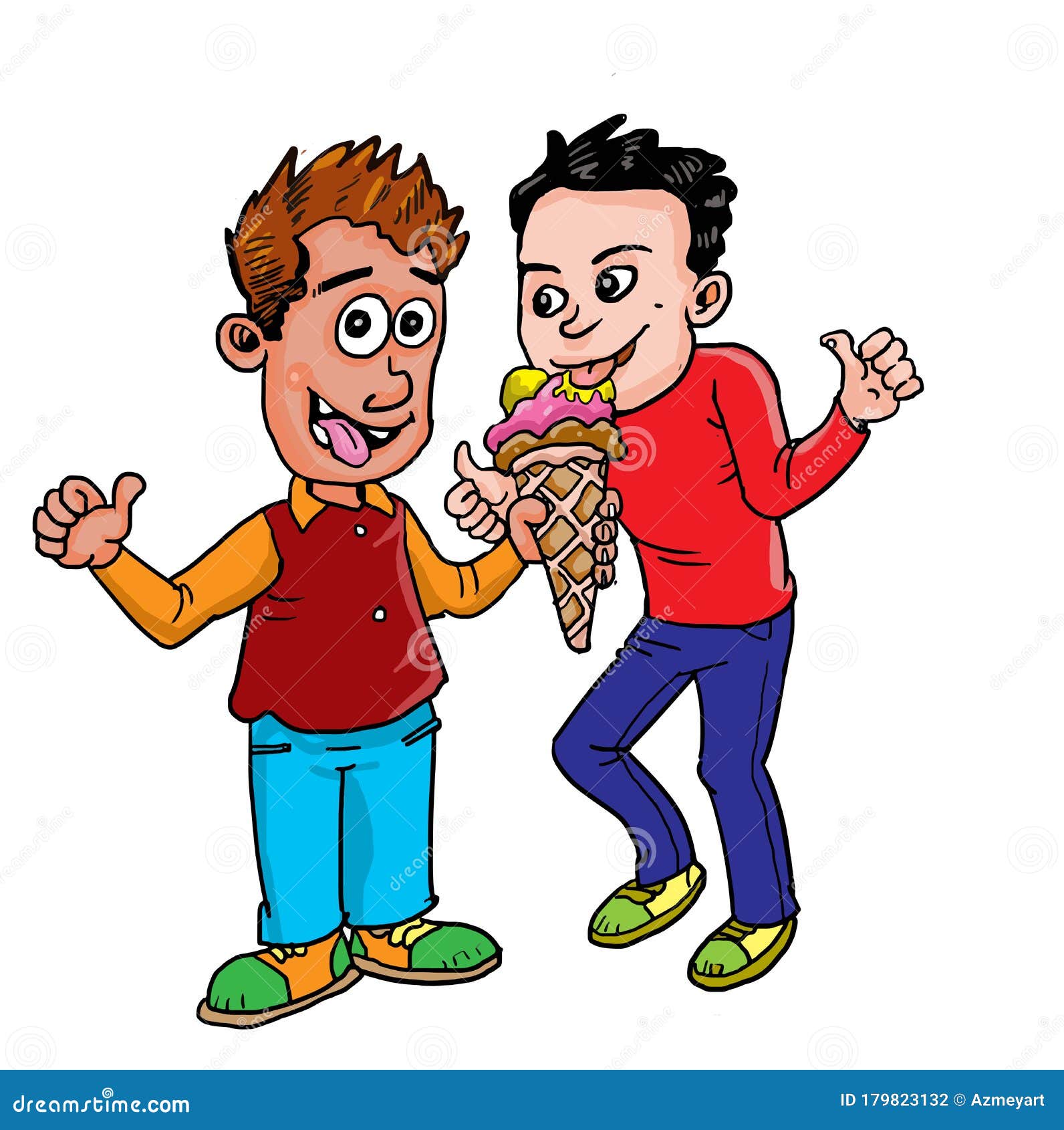 Download Cartoon Two Boys With An Ice Cream Stock Vector - Illustration of happy, eating: 179823132