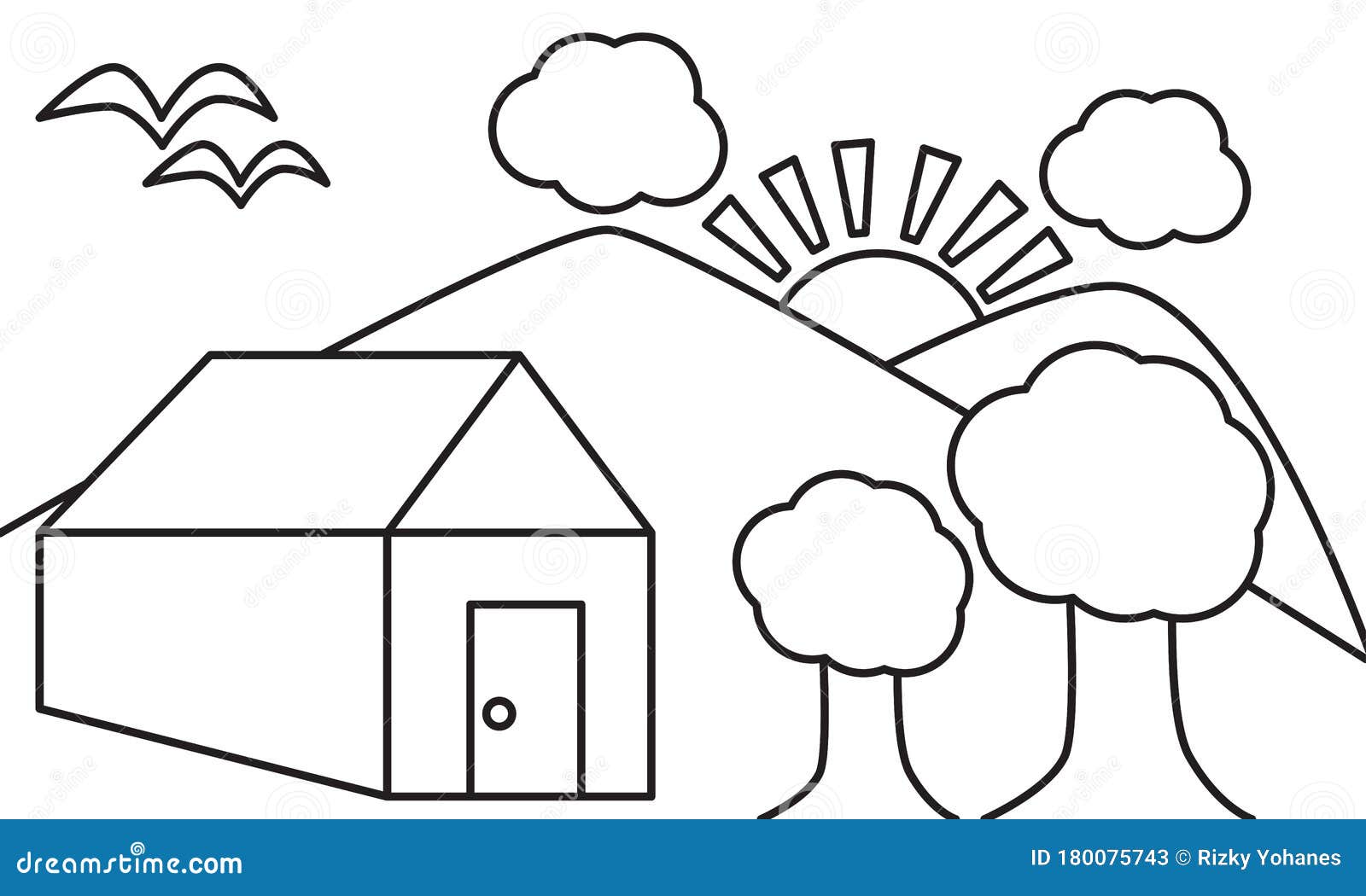 Coloring Page Outline Of Cartoon Village . Vector Illustration