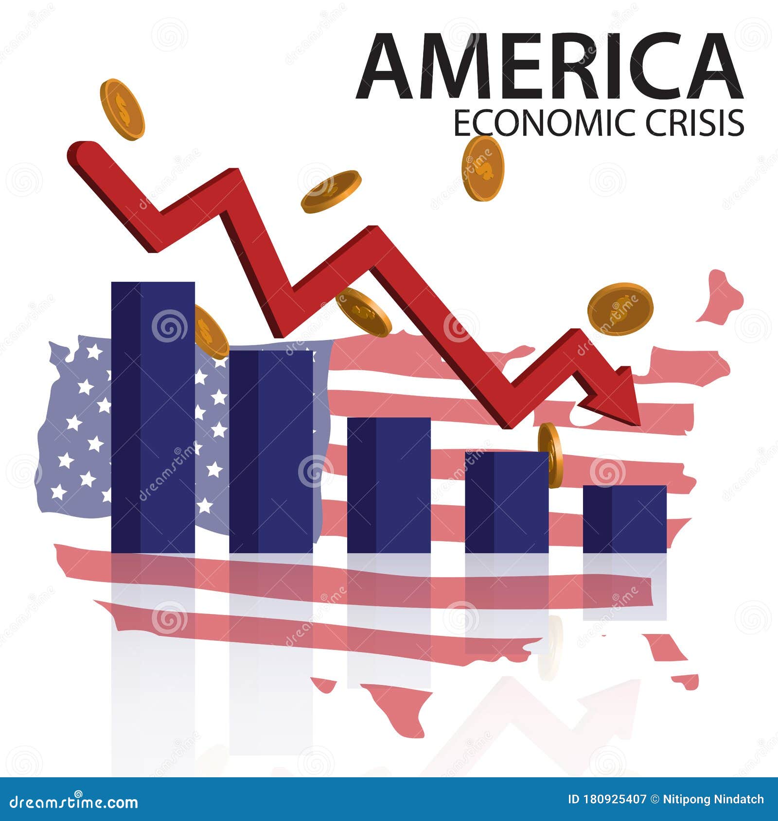 The U.S. Economic Crisis. Concept Bad Economy Reduction, Market Fall