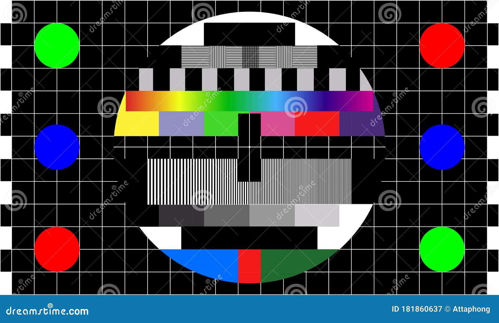 TV Colour Bars Test Card Screen. SMPTE Television Color