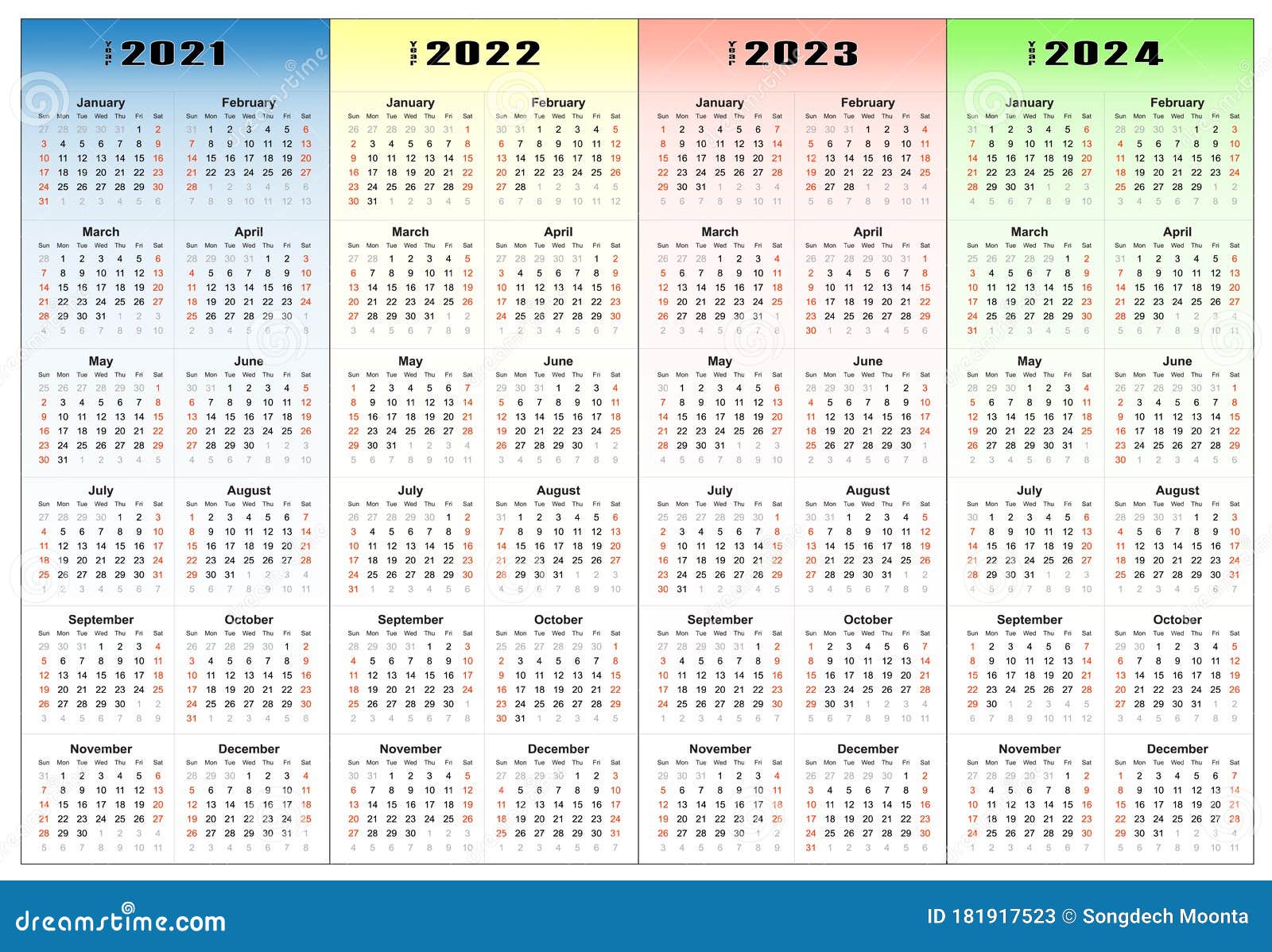 Mmsd Calendar 2022 2023 Calendar 2021, 2022, 2023, 2024 Years Set. Stock Vector - Illustration Of  Years, Tone: 181917523