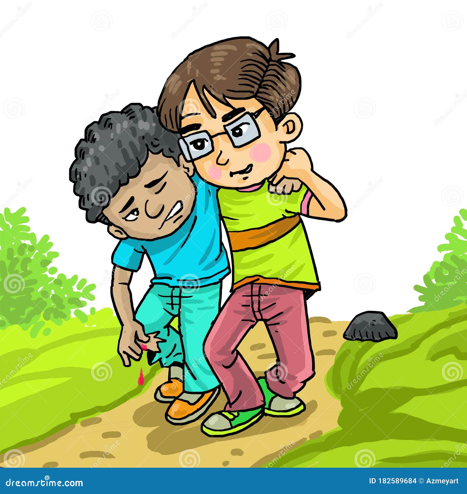 Kid Helping His Friend That Was Injured In The Accident Stock Vector Illustration Of Accident Health