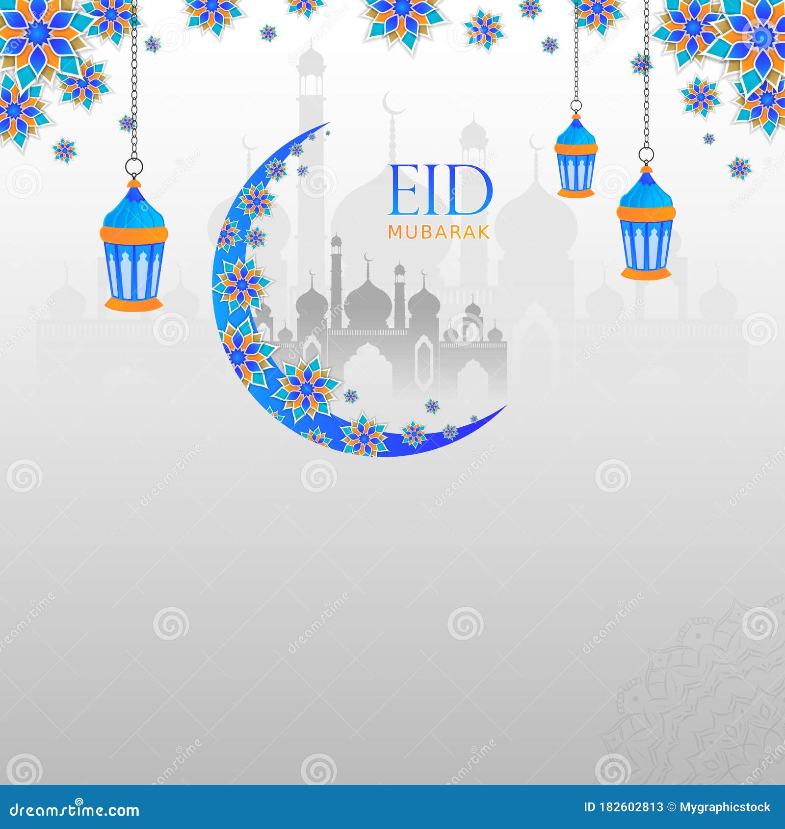 Eid mubarak greeting on blurred background Vector Image