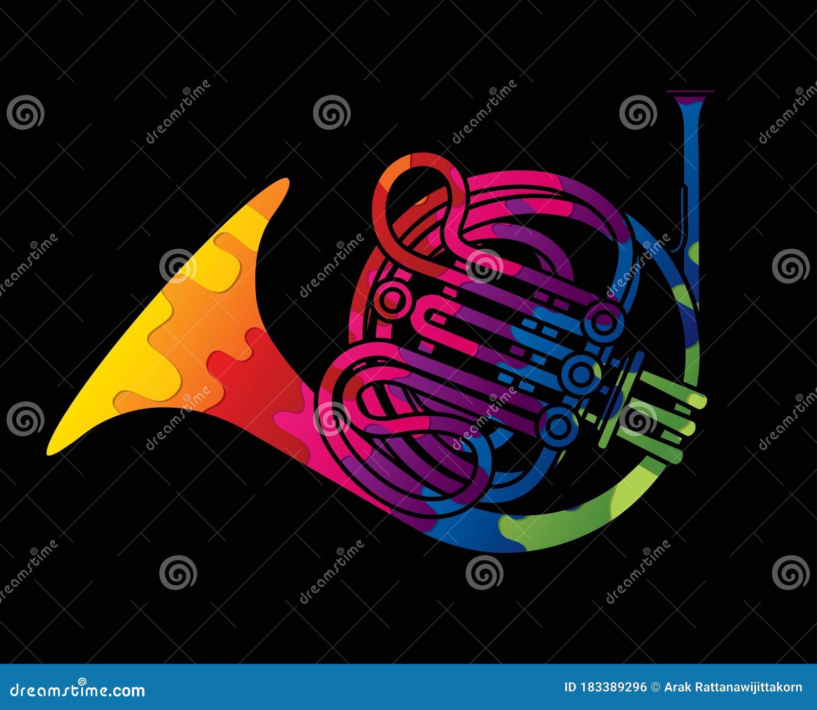 French Horn Instrument Cartoon Music Graphic Vector Stock Vector