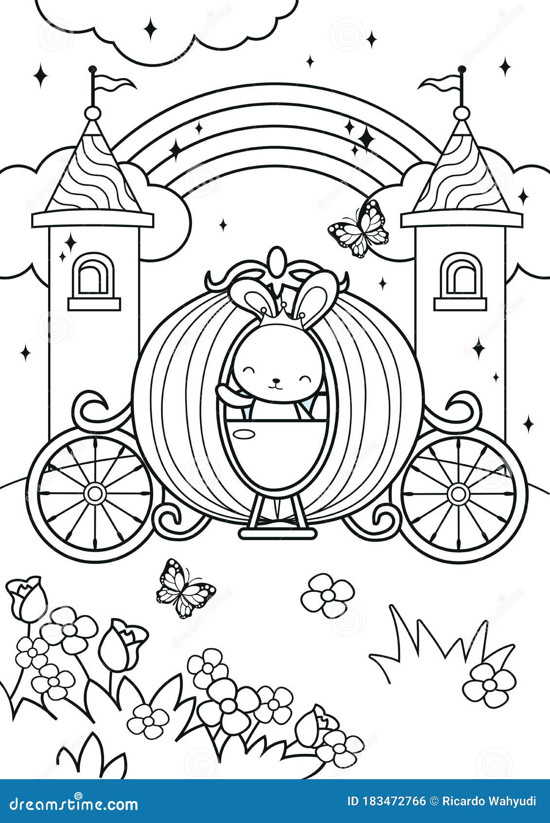 Princess Bunny Ride on Carriage in the Castle Coloring Pages Stock ...