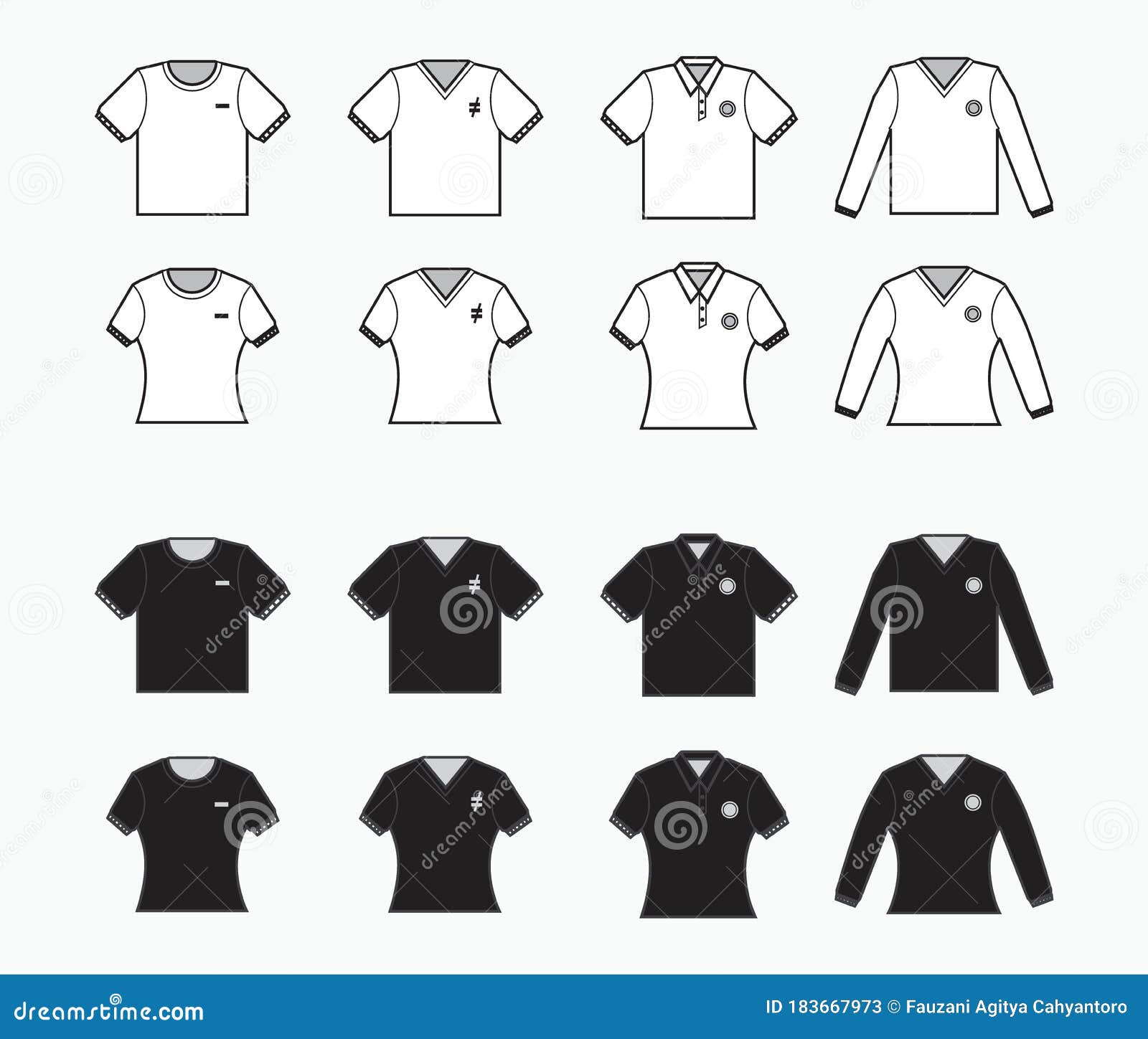 Black and White T-shirt, Collared Clothes with Pocket, Short and Long ...