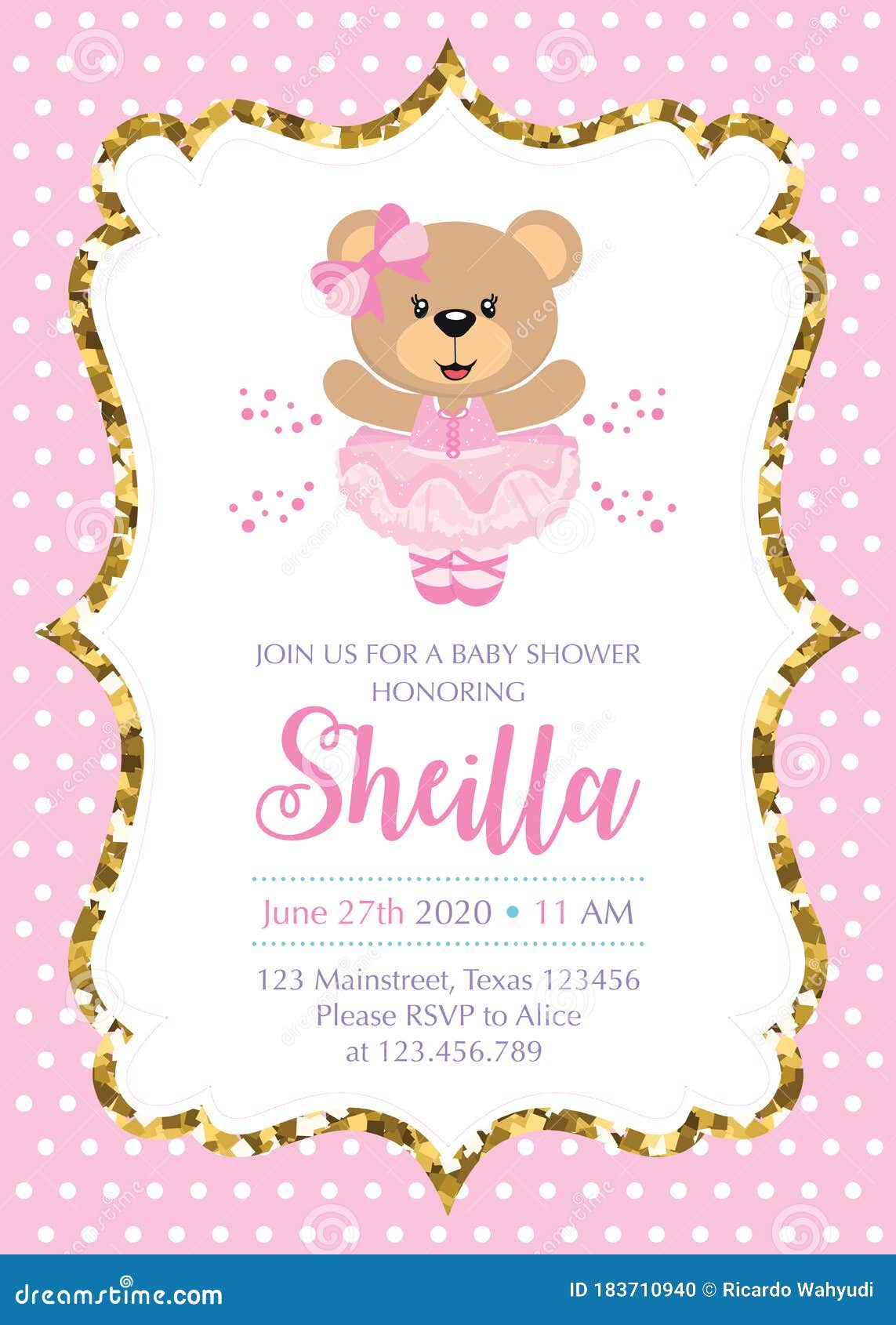Bear Ballerina Baby Shower Invitation Stock Vector Illustration Of Child Greeting 183710940