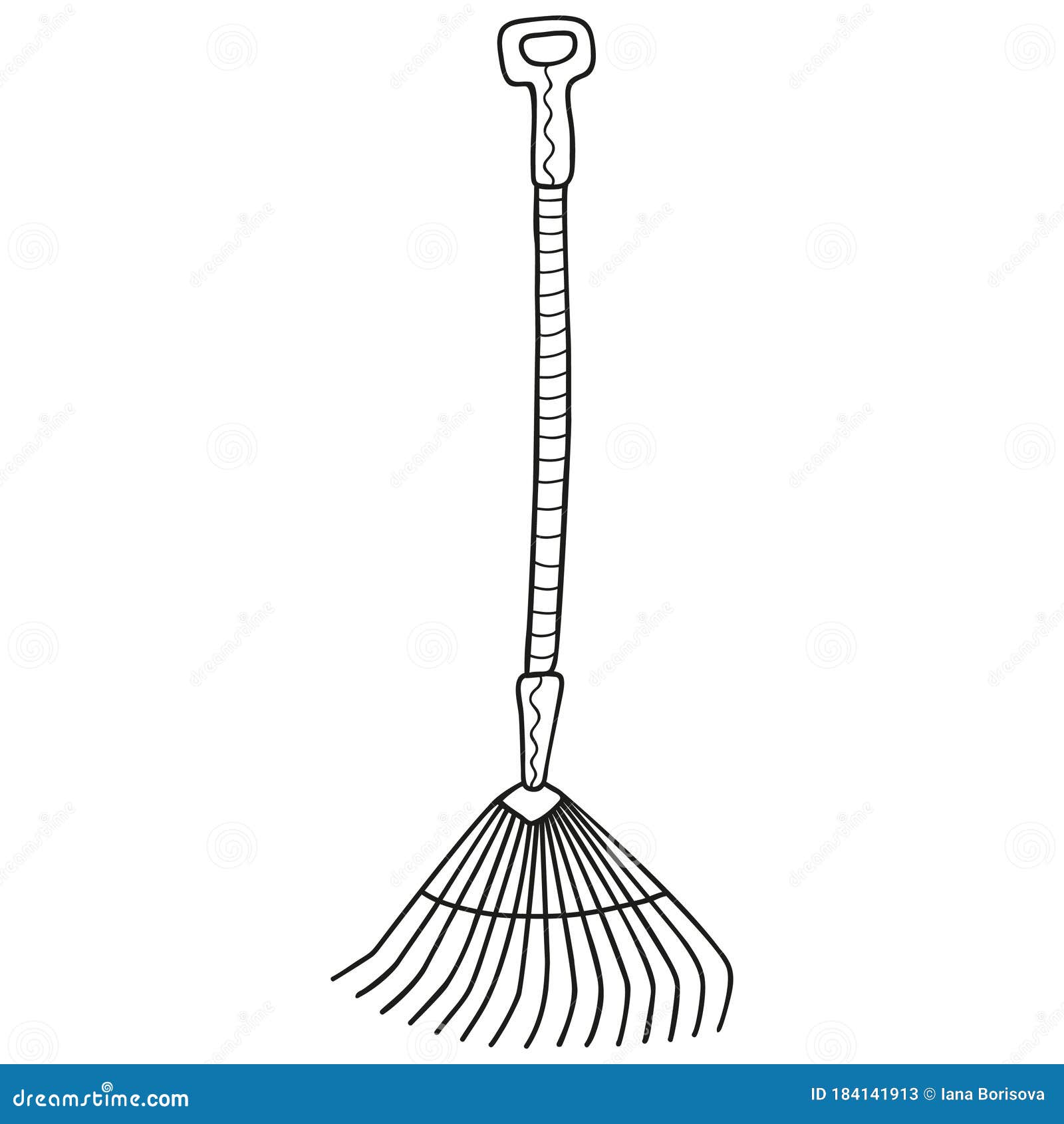 Black and White Garden and Kailyard Rakes with Handle. Stylized Hand