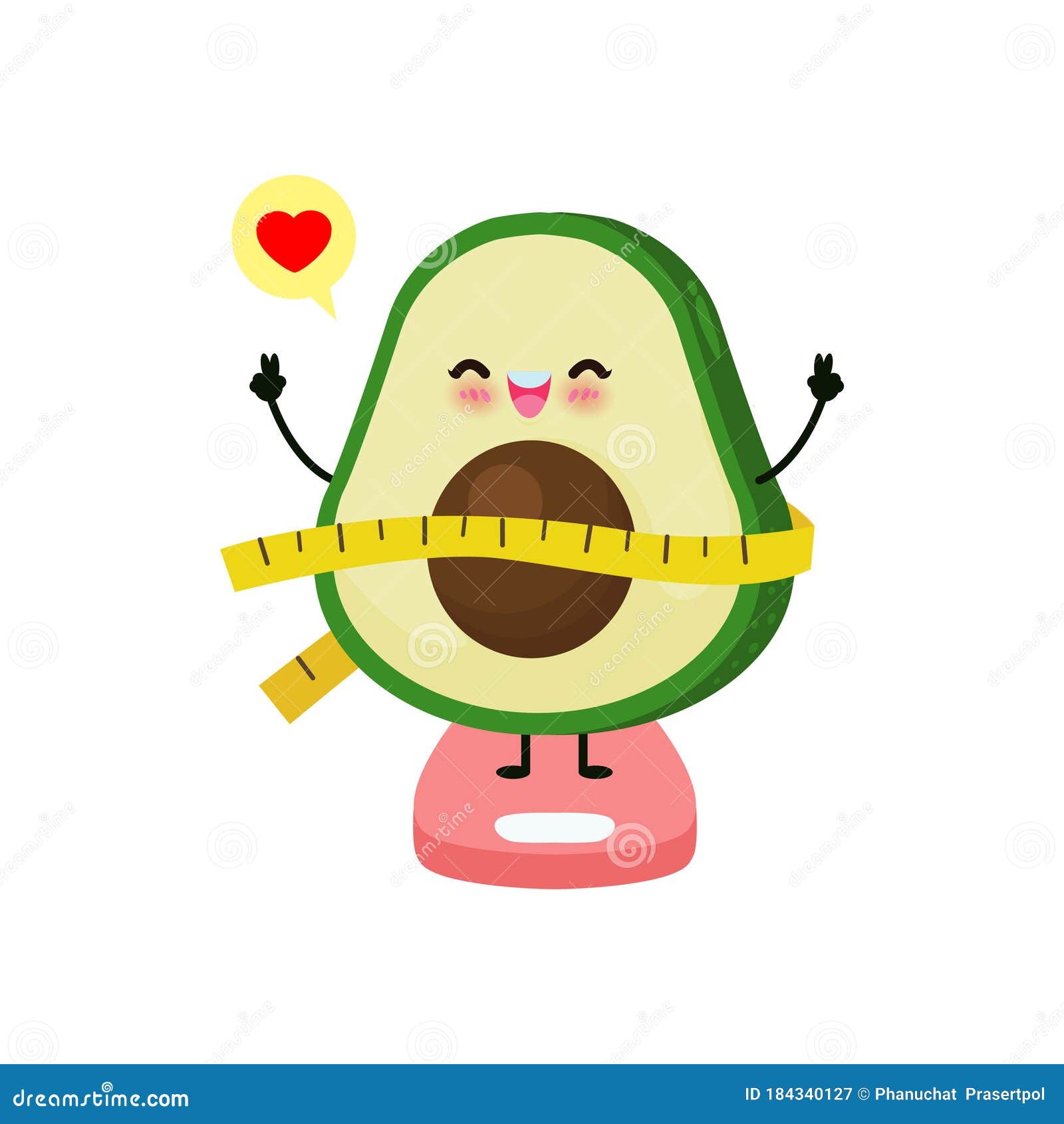 Cartoon Cute Avocado Happy Loss Weight on Weighing Scales, Scales