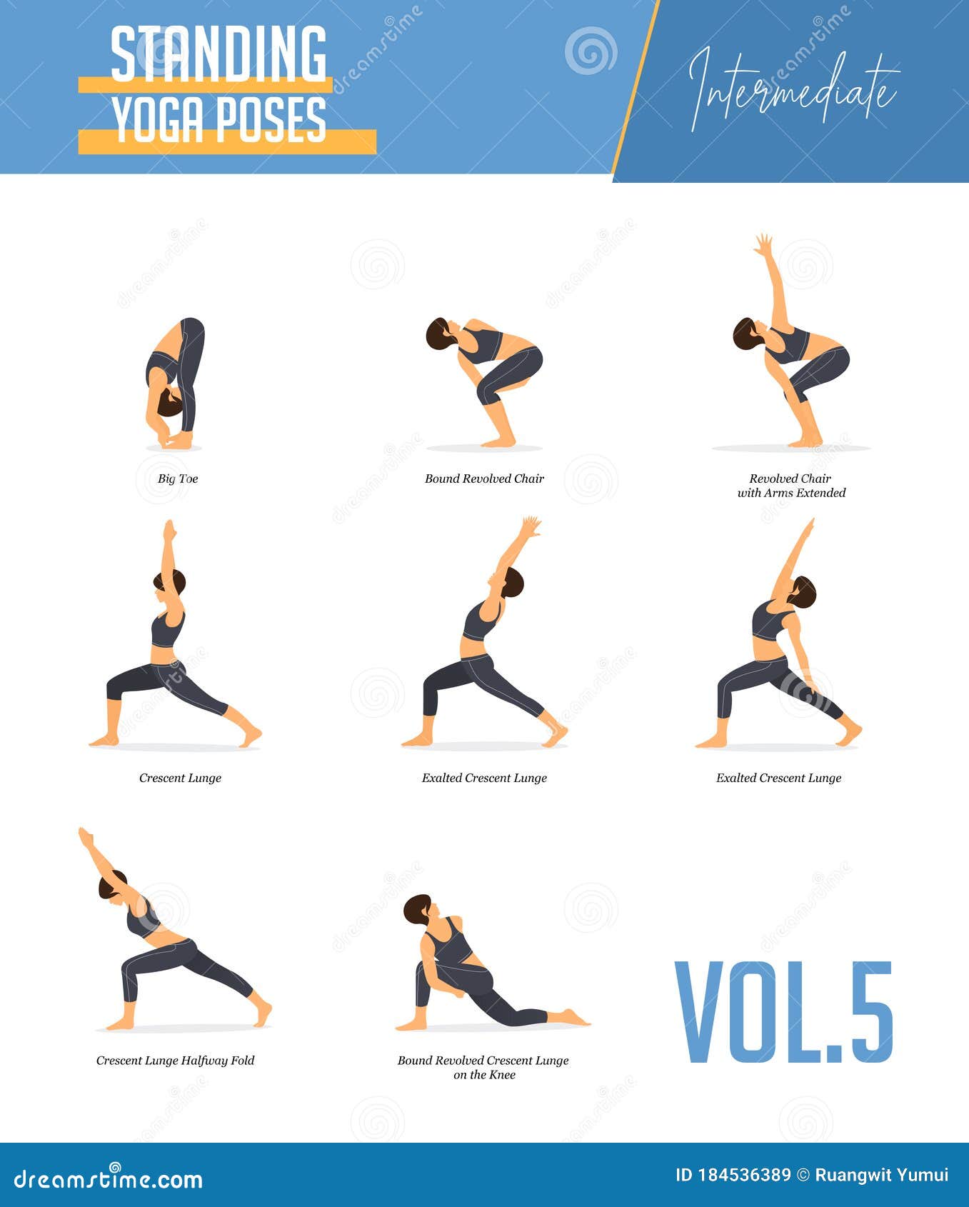Yoga Poses for Concept of Balancing and Standing Poses in Flat Design ...