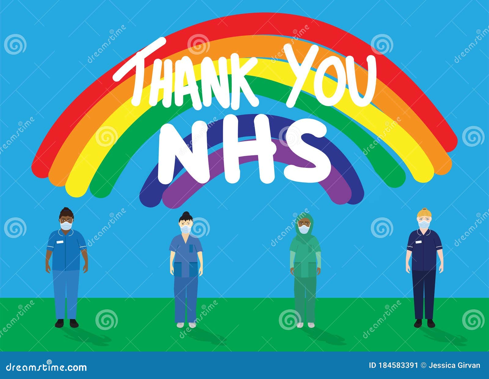 thank you nhs rainbow  with nhs worker characters