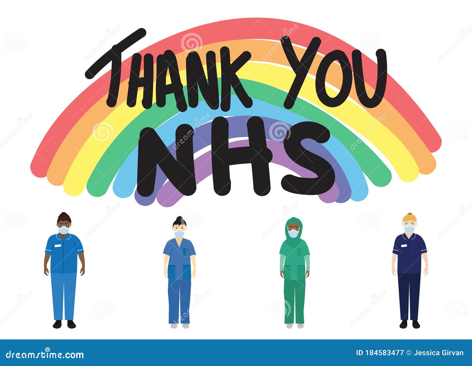 thank you nhs rainbow  with nurse characters