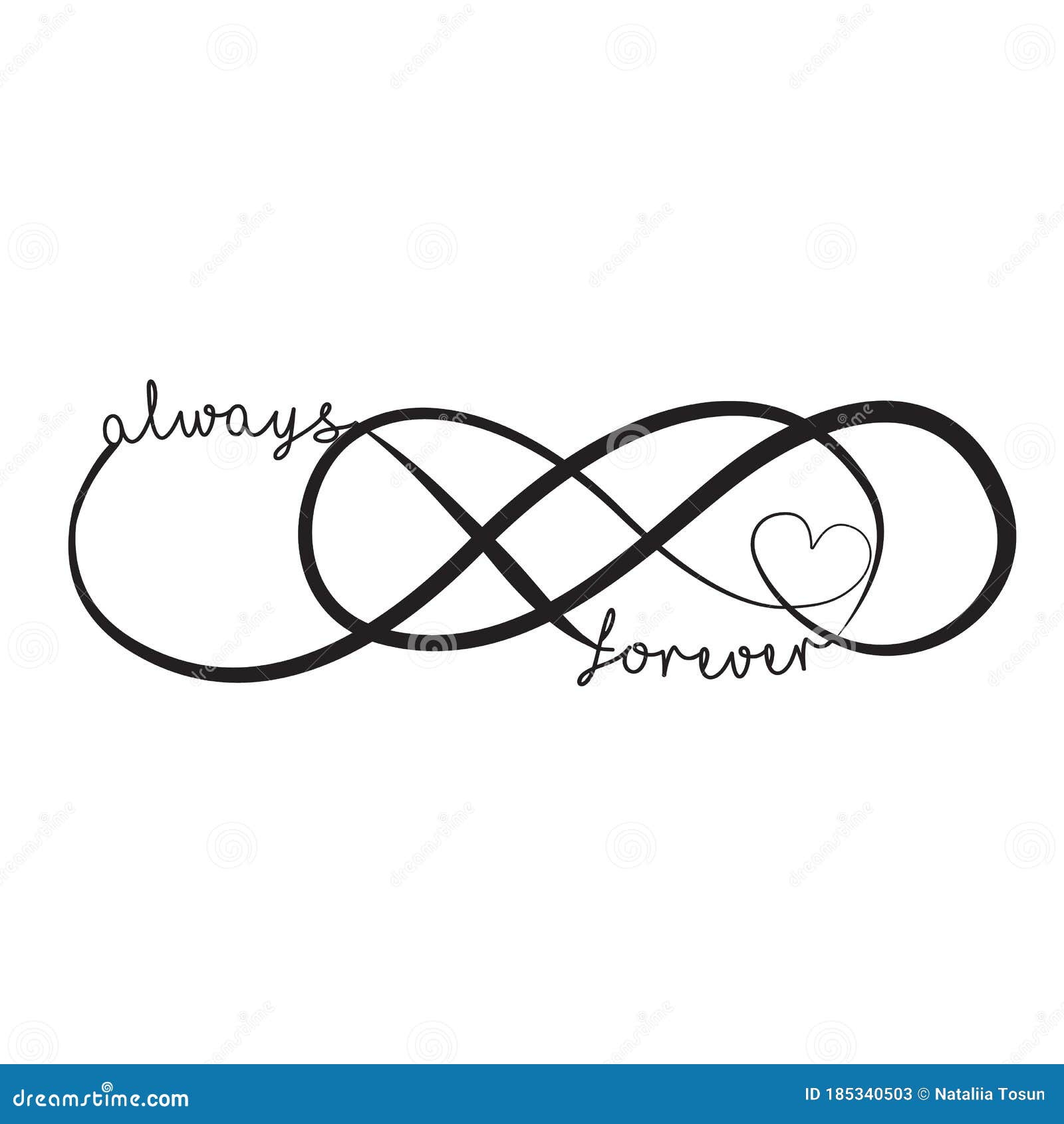 Print Elegant Infinity Sign, Vector Illustration Alwayse Forever Heart