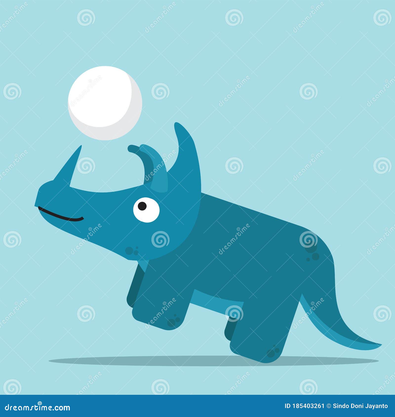 The Illustration of Blue Dinosaur with Blue Background and Play a Ball