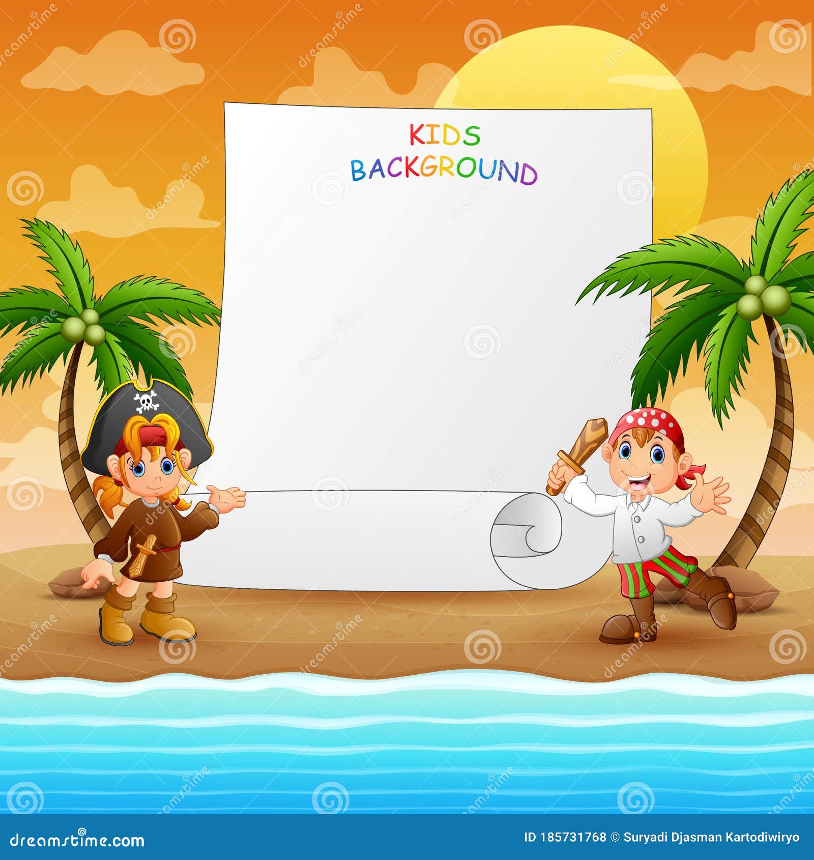 Border Template with Pirate at the Beach Stock Vector Illustration of