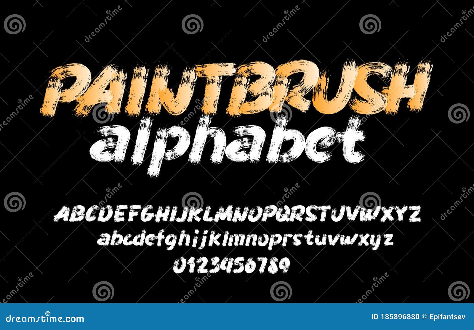Paintbrush Alphabet Font. Brush Stroke Letters, Numbers And Symbols