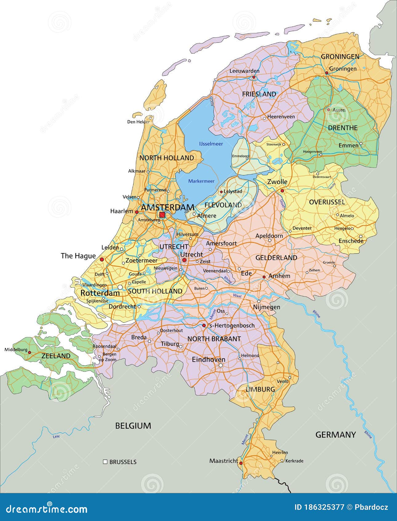 Netherlands - Highly Detailed Editable Political Map with Separated ...