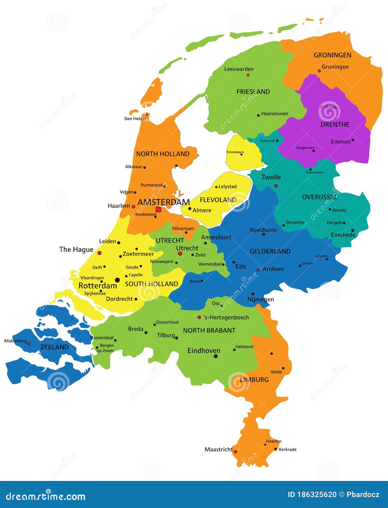 Colorful Netherlands Political Map with Clearly Labeled, Separated ...