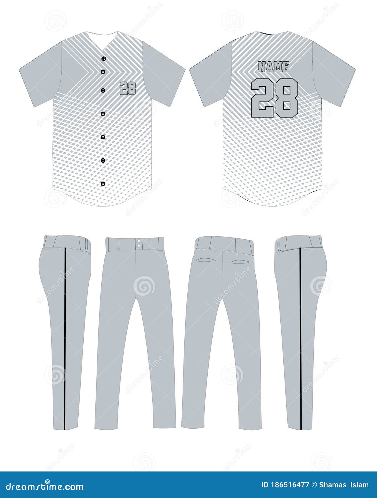 Baseball Jersey Full Button Mock up Template Flat Sketch 