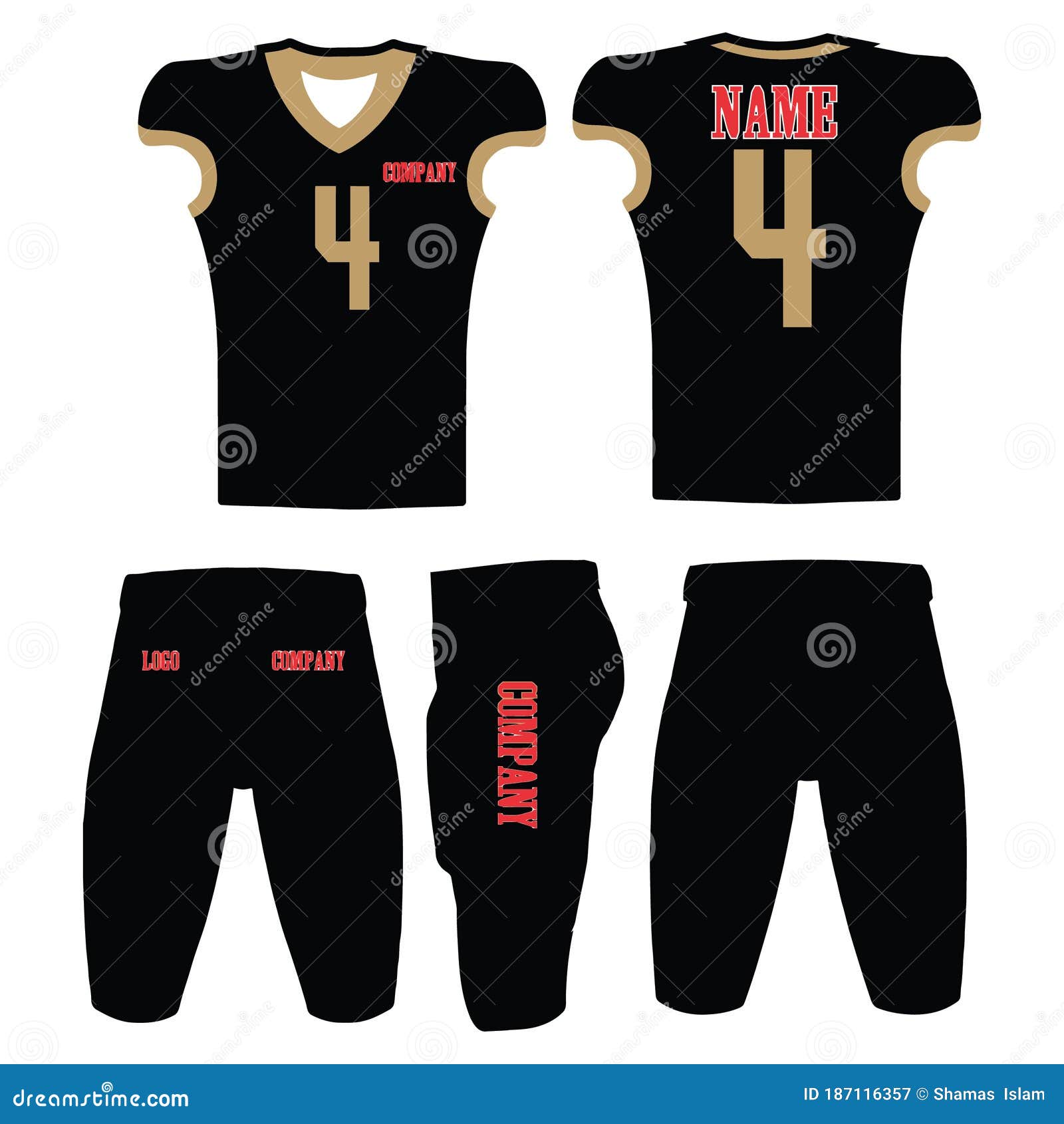 American Football Uniforms Custom Design Mock Ups Jersey and Shorts