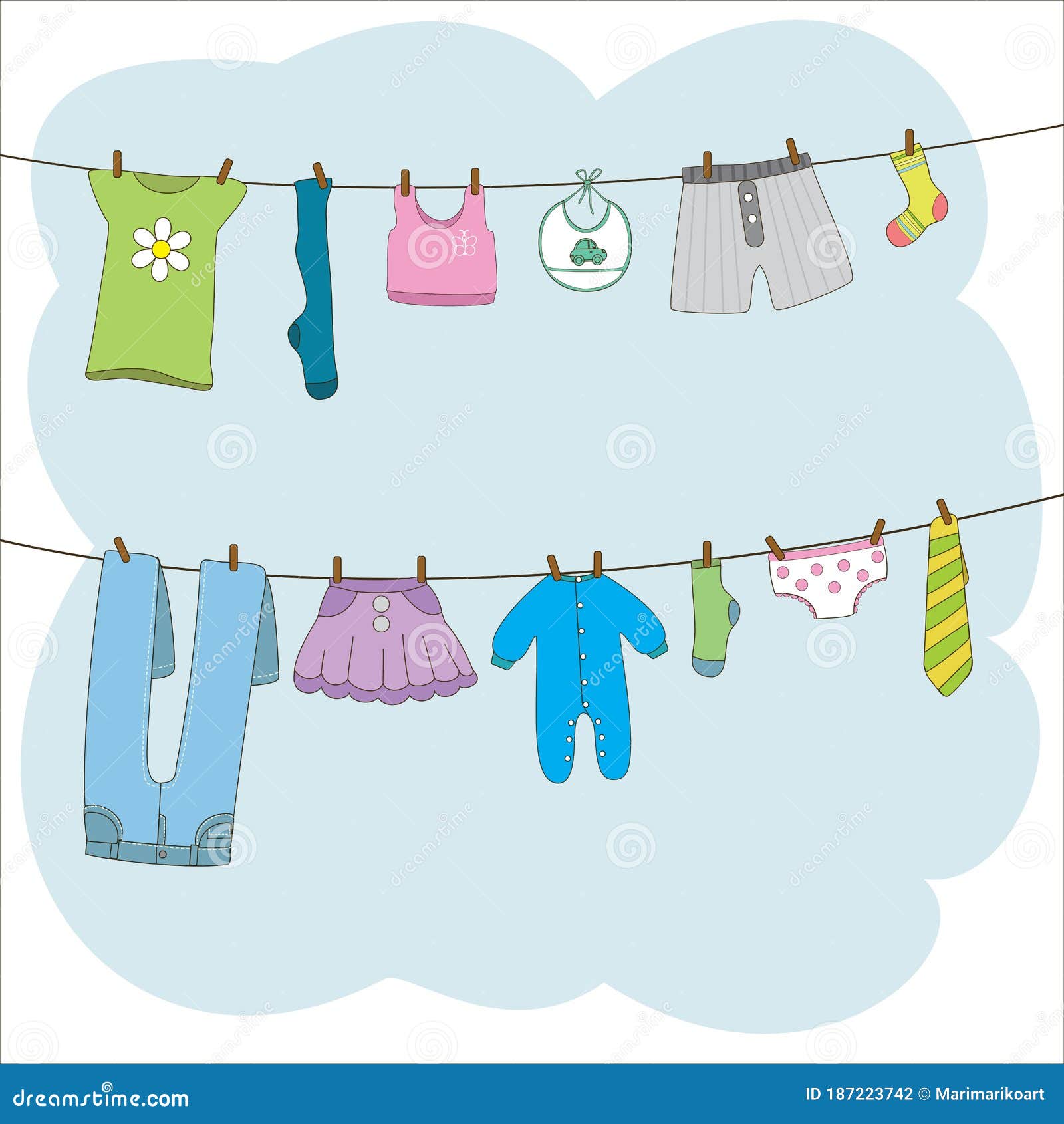 Cute Clothes Hanging on Clothesline Stock Vector Illustration of