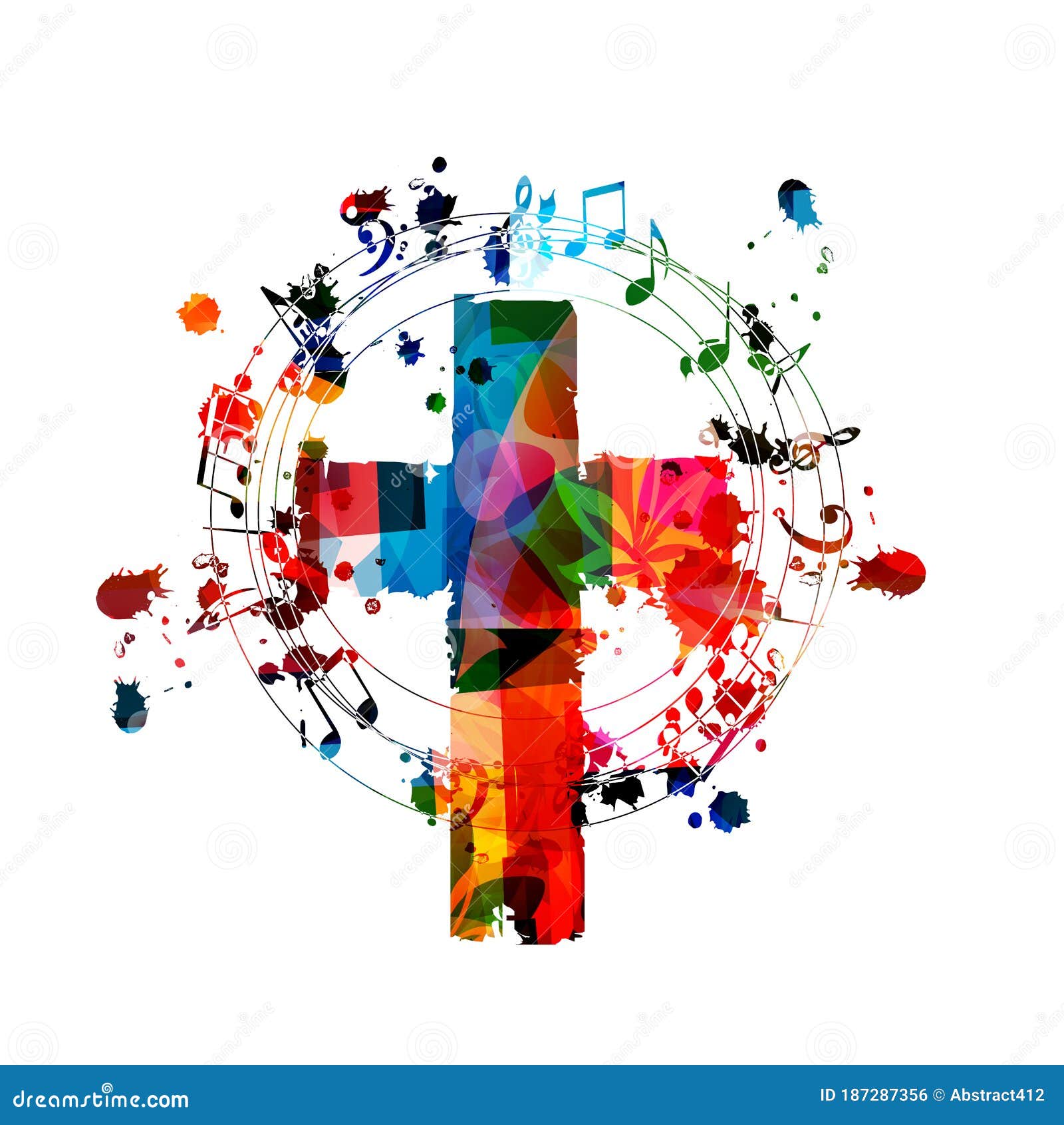 Colorful Christian Cross with Music Notes Isolated Vector Illustration ...