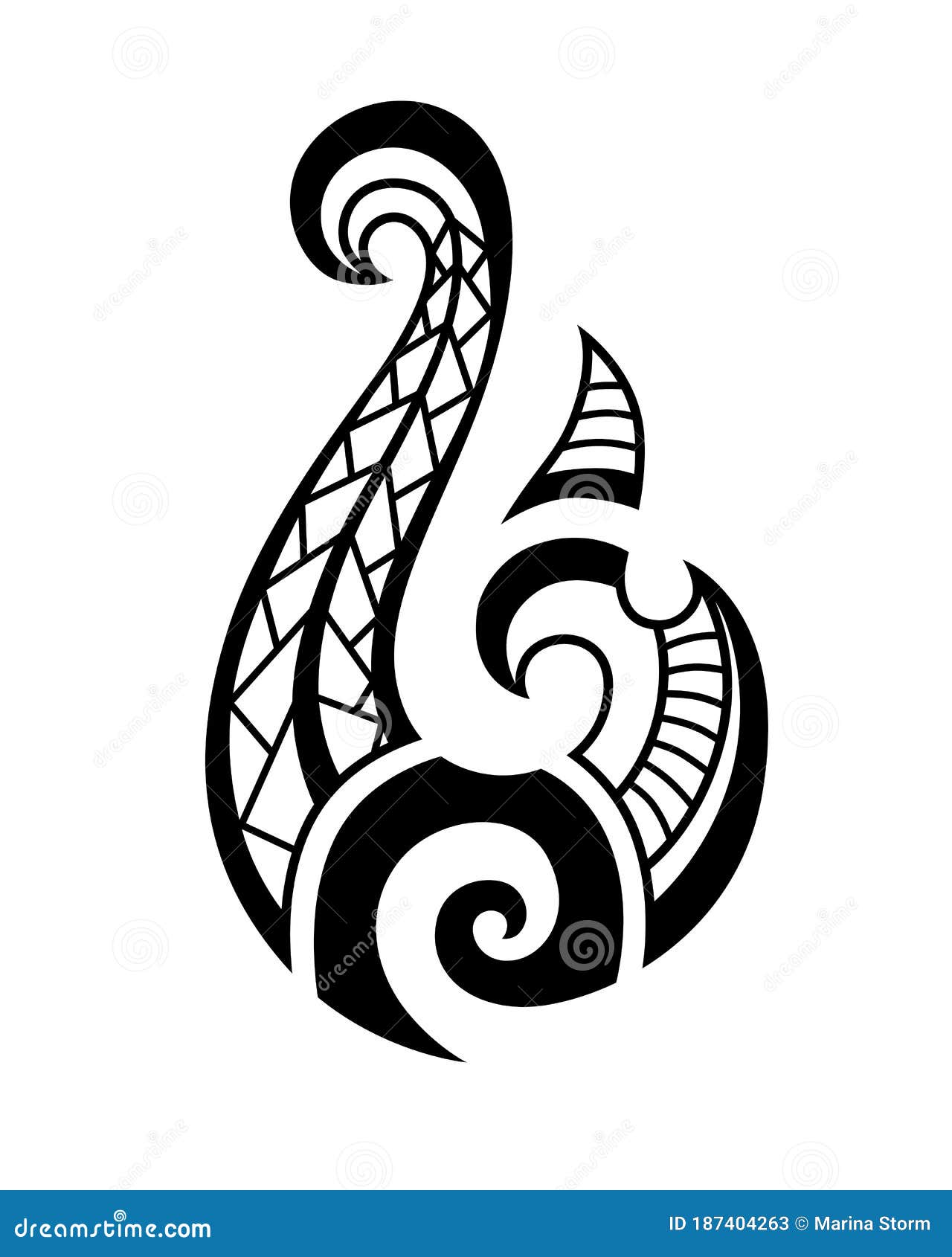 Maori Tattoo Style Fish Hook. Bone Matau Stock Vector - Illustration of hook,  print: 187404263